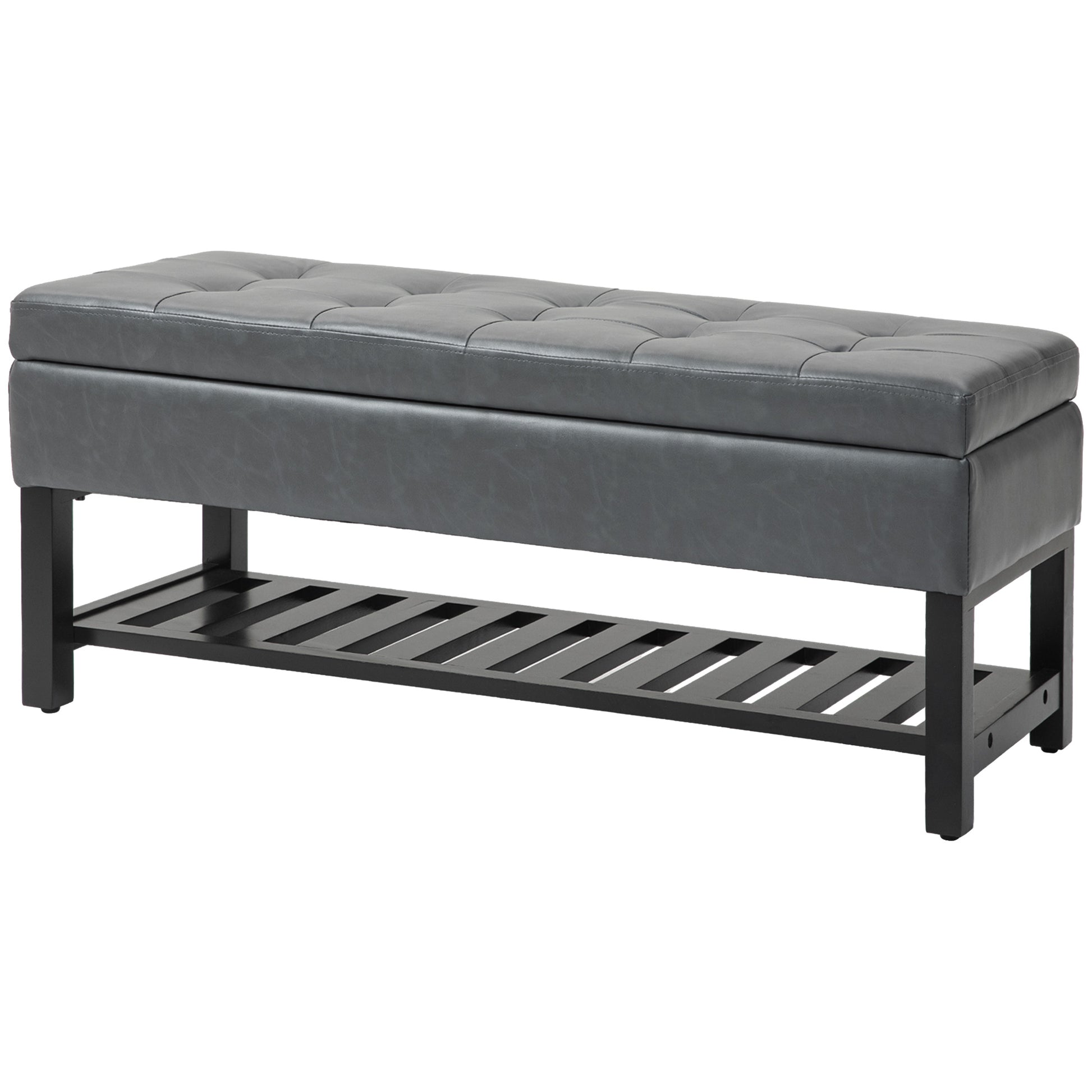 44" PU Leather Tufted Ottoman Shoe Bench Storage Chest Hallway Grey Shoe Storage Cabinets & Racks   at Gallery Canada