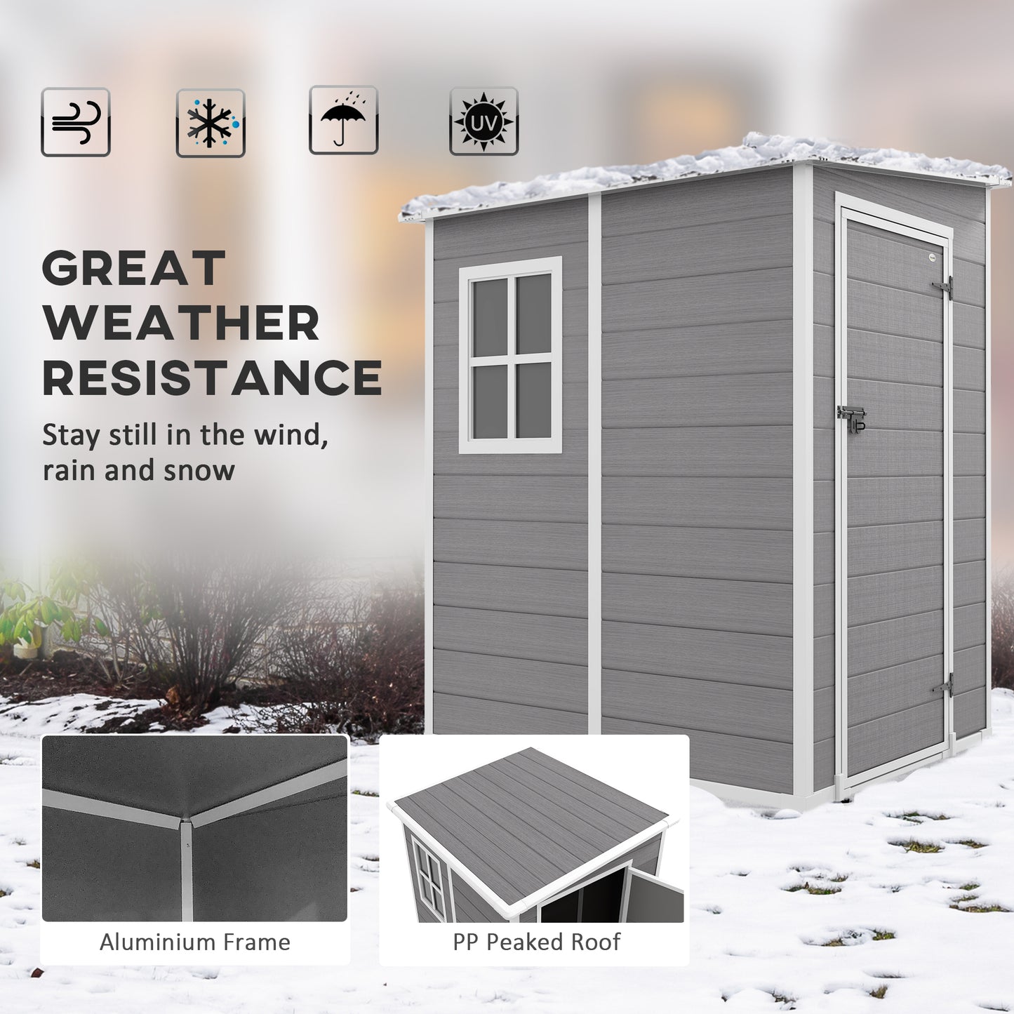 4'x5' Garden Storage Shed, Lean to Shed, Lockable Garden Tool Storage House with Window, Vent and Plastic Roof, Grey Sheds   at Gallery Canada