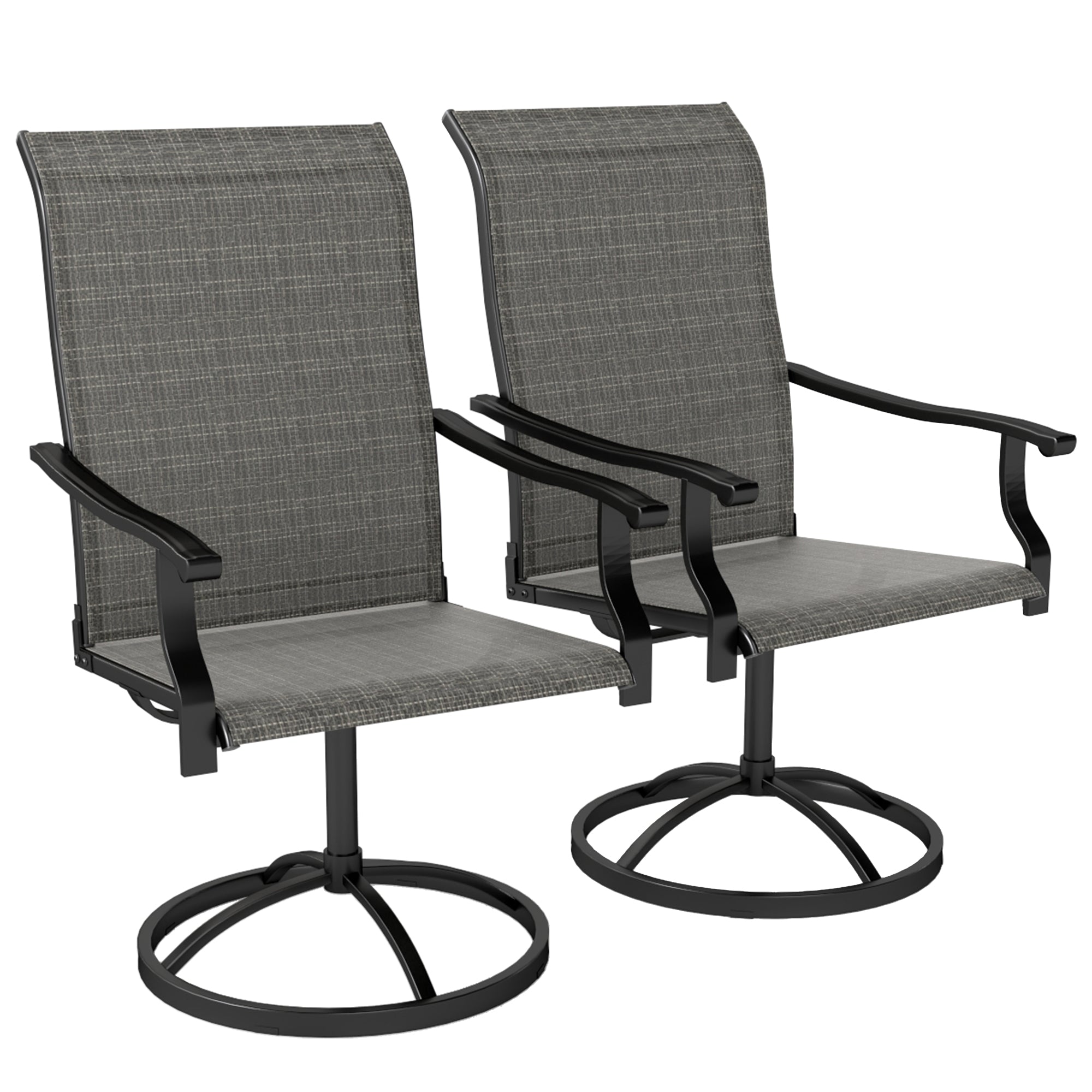 Outdoor Swivel Dining Chairs Set of 2, High Back Swivel Chairs with All Weather Mesh for Deck, Backyard, Poolside, Grey Patio Chairs at Gallery Canada