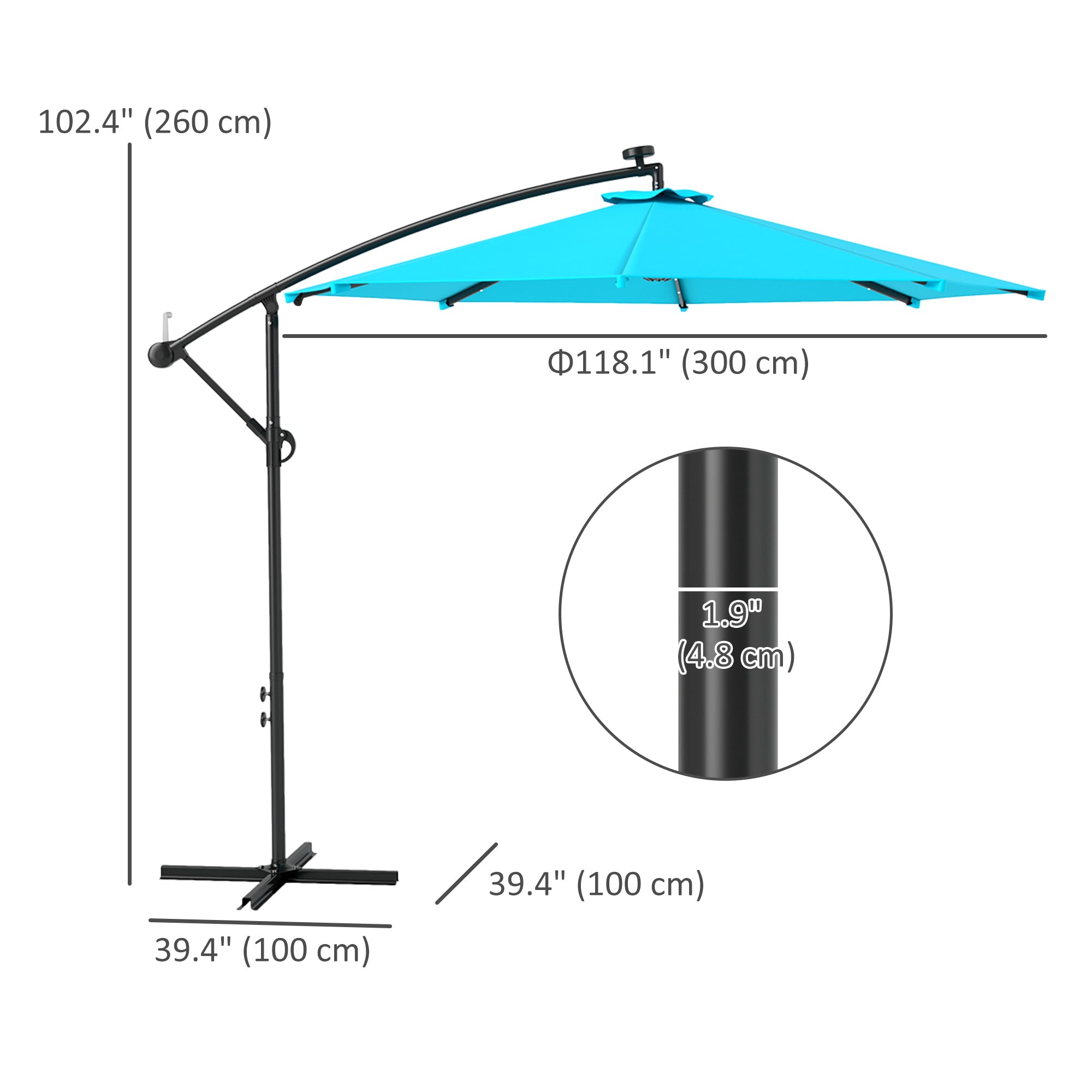 10ft Outdoor Cantilever Umbrella Banana Umbrella with Solar Lights and Adjustable Angle for Patio Backyard Turquoise Offset Cantilever Umbrellas at Gallery Canada