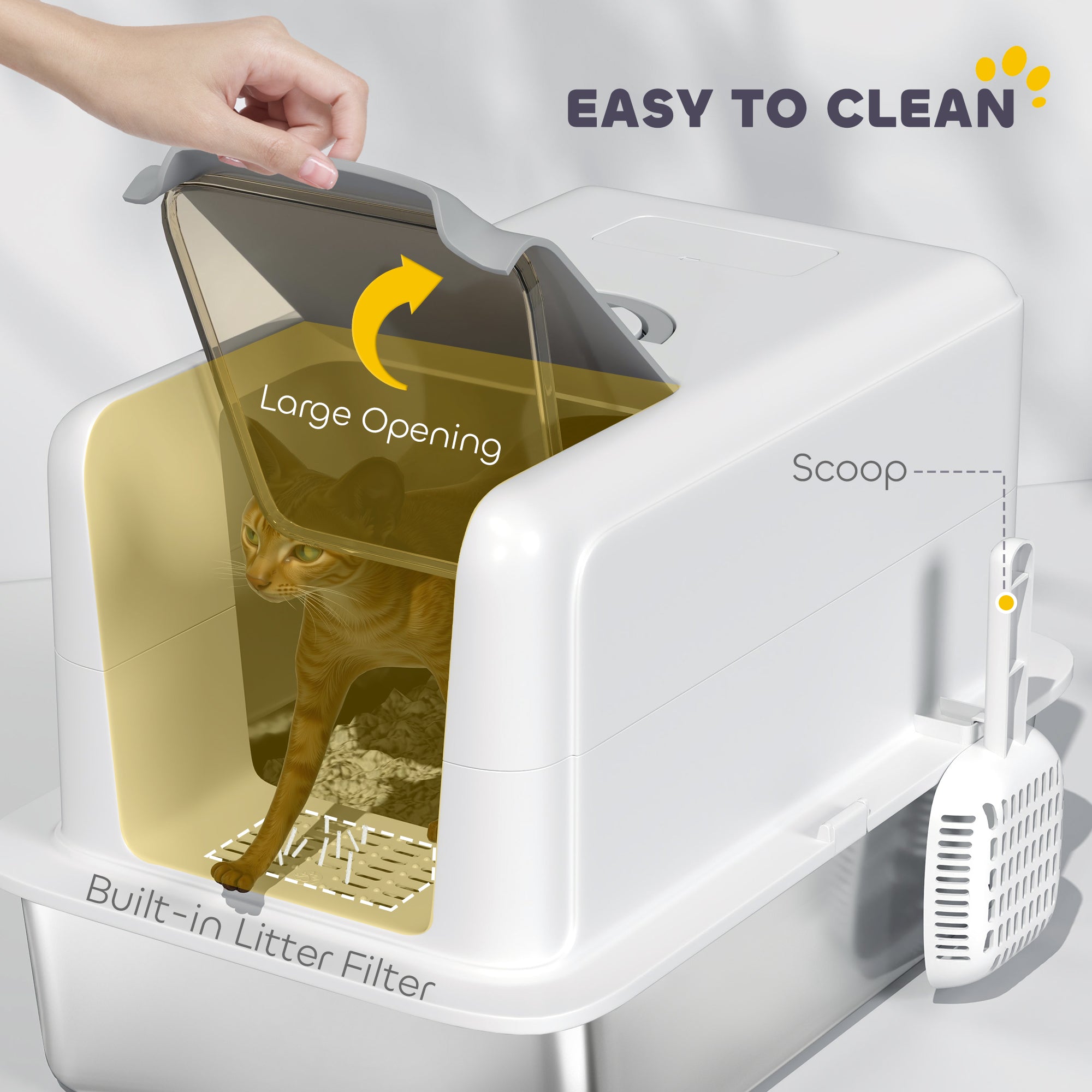Stainless Steel Cat Litter Box w/ Removable Lid &; Scoop, for Small to Large Cats, Easy to Clean, White Cat Litter Box Enclosures at Gallery Canada