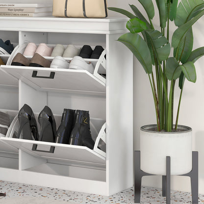 Shoe Storage Cabinet with 4 Flip Drawers and Adjustable Shelves, Narrow Shoe Cabinet for 20 Pairs of Shoes, White Shoe Storage Cabinets & Racks   at Gallery Canada