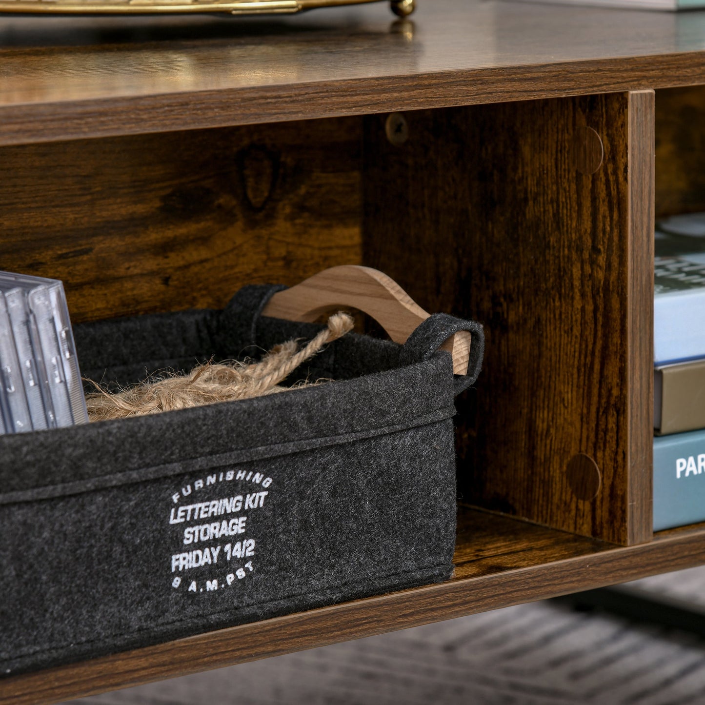 Lift Top Coffee Table with Hidden Storage, Side Drawer, Metal Frame, Tigerwood Coffee Tables   at Gallery Canada