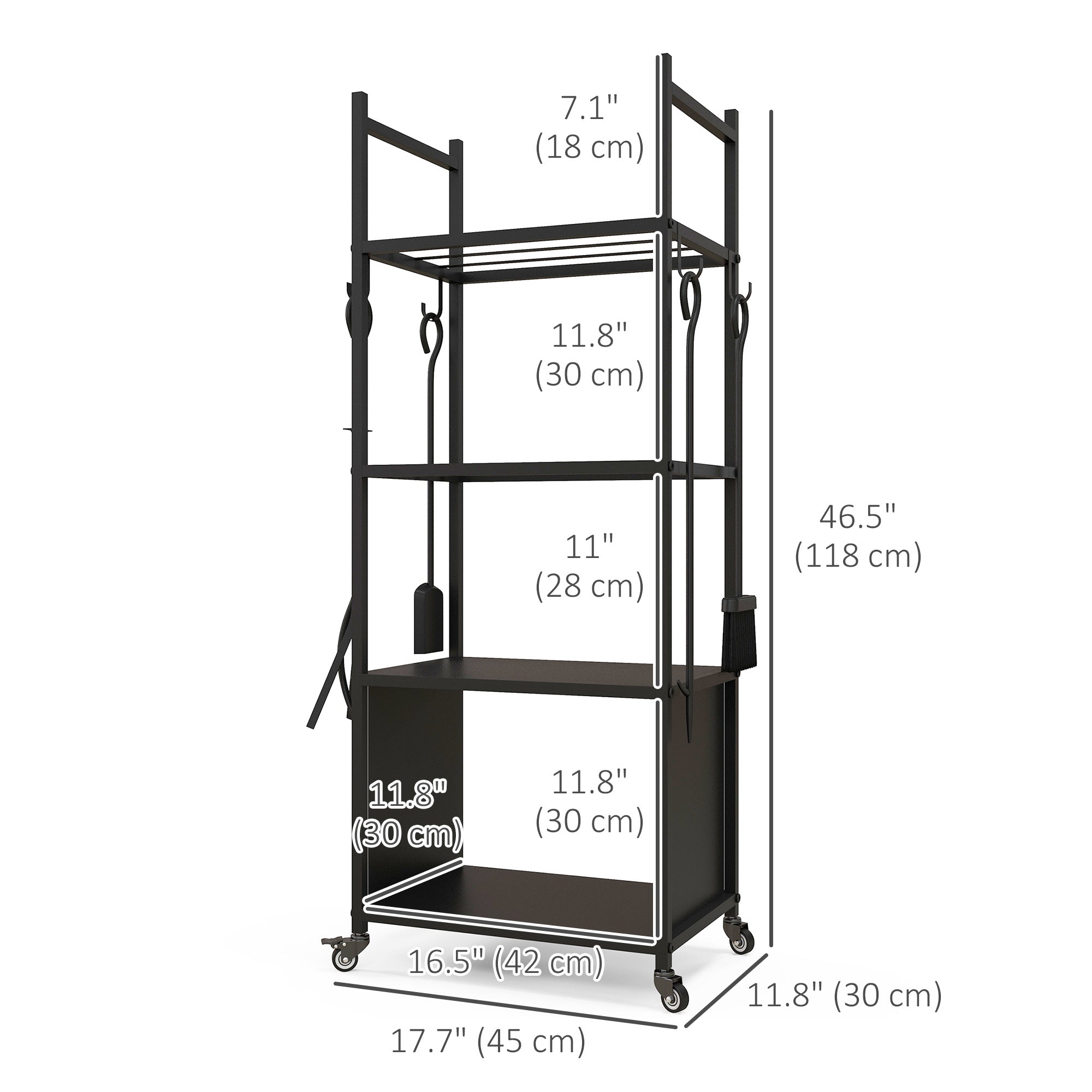 4-Tier Outdoor Indoor Firewood Rack with Wheels and 4 Tools, Powder-Coated Steel Wood Storage Rack Log Holder Firewood Racks at Gallery Canada