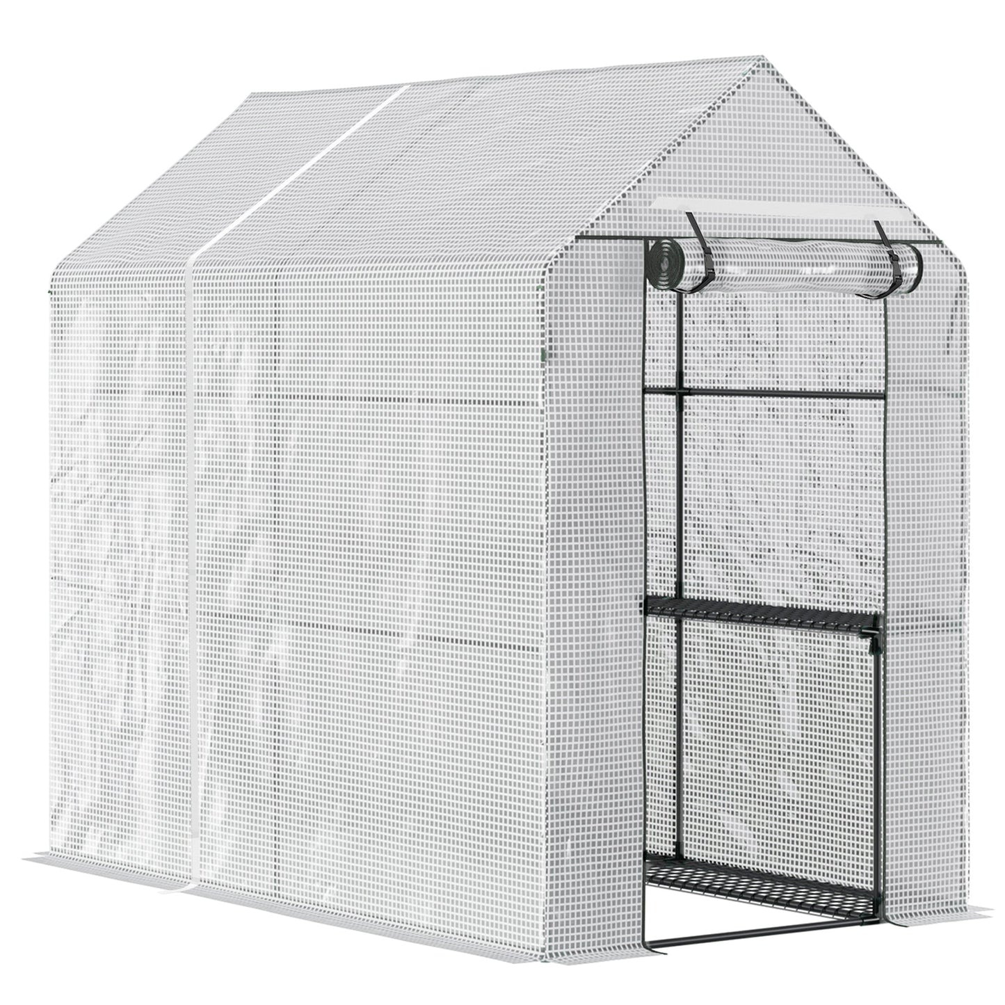 73" x 47" x 75" Walk-in Greenhouse Outdoor Portable Plant Flower Growth Warm House Garden Tunnel Shed with Roll-up Door and 4 Shelves, White Walk In Greenhouses Multi Colour  at Gallery Canada