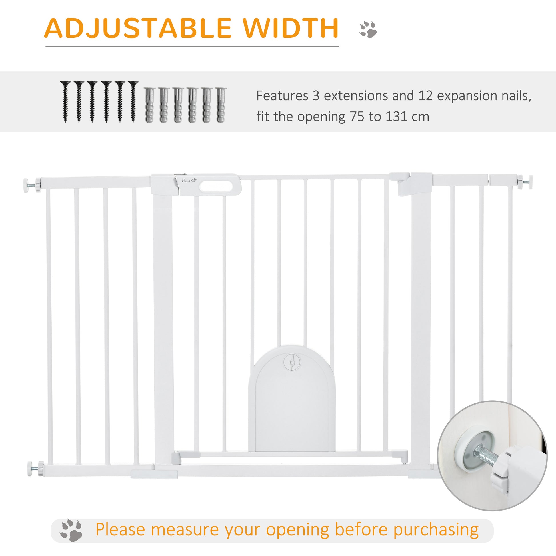 30"-52" Extra Wide Pet Gate Barrier with Small Door, White Houses, Kennels & Pens   at Gallery Canada