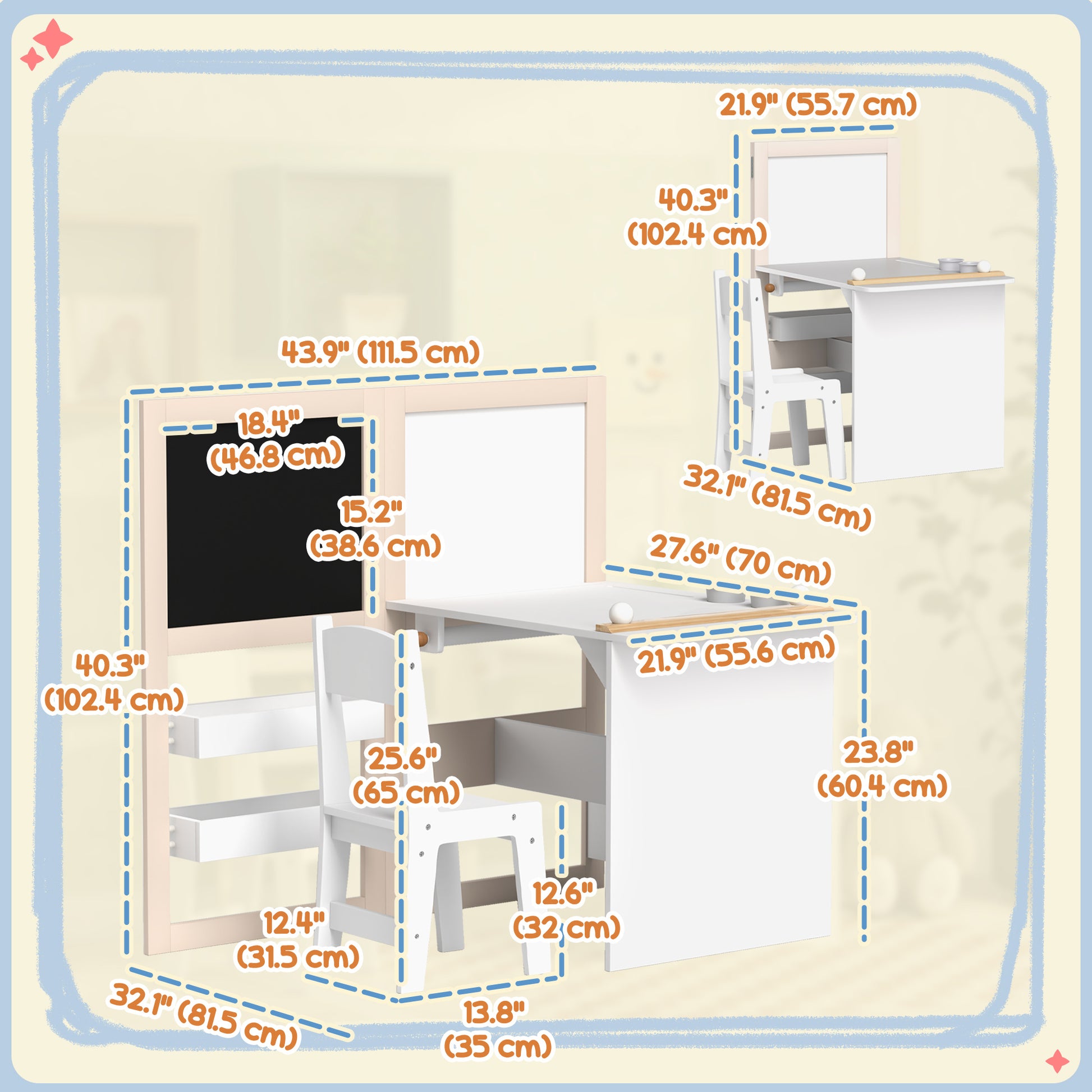 3 in 1 Kids Table and Chair Set with Foldable Easel, Storage Shelves, Roll Paper, White Kids Table Sets   at Gallery Canada