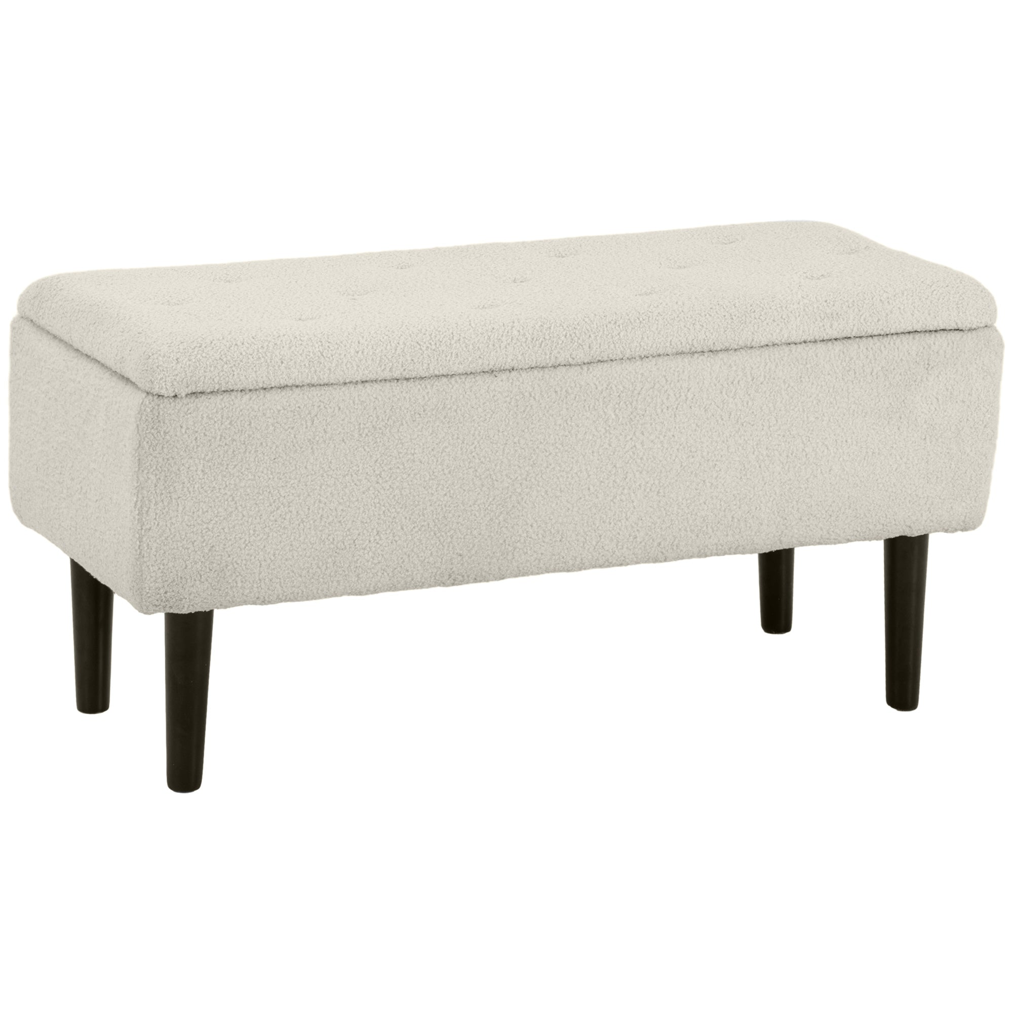 37 Inch Modern Ottoman with Storage and Wooden Legs, Storage Ottoman with Teddy Velvet Upholstery, for Living Room, Bedroom, Cream White Storage Ottomans & Benches Cream White, Black at Gallery Canada