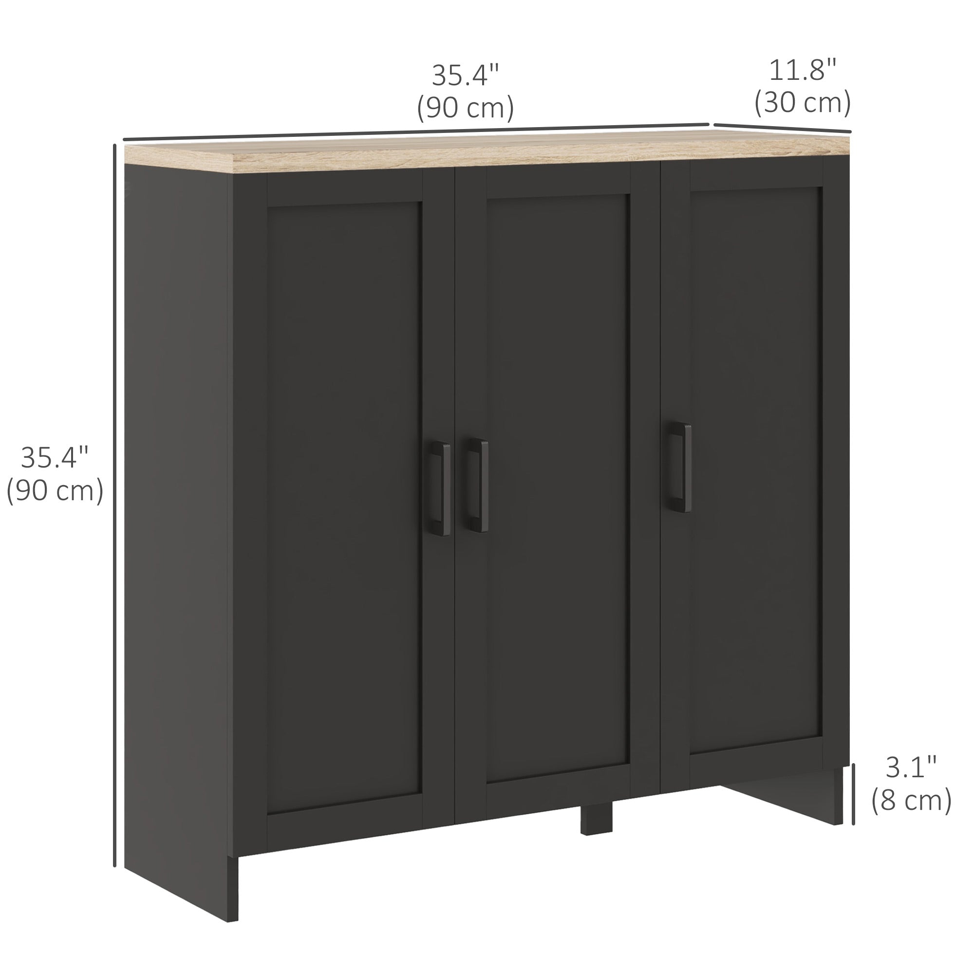 Modern Sideboard Buffet Cabinet, Modern Kitchen Storage Cabinet with 3 Doors Adjustable Shelves, for Dining Room, Black Kitchen Pantry Cabinets at Gallery Canada