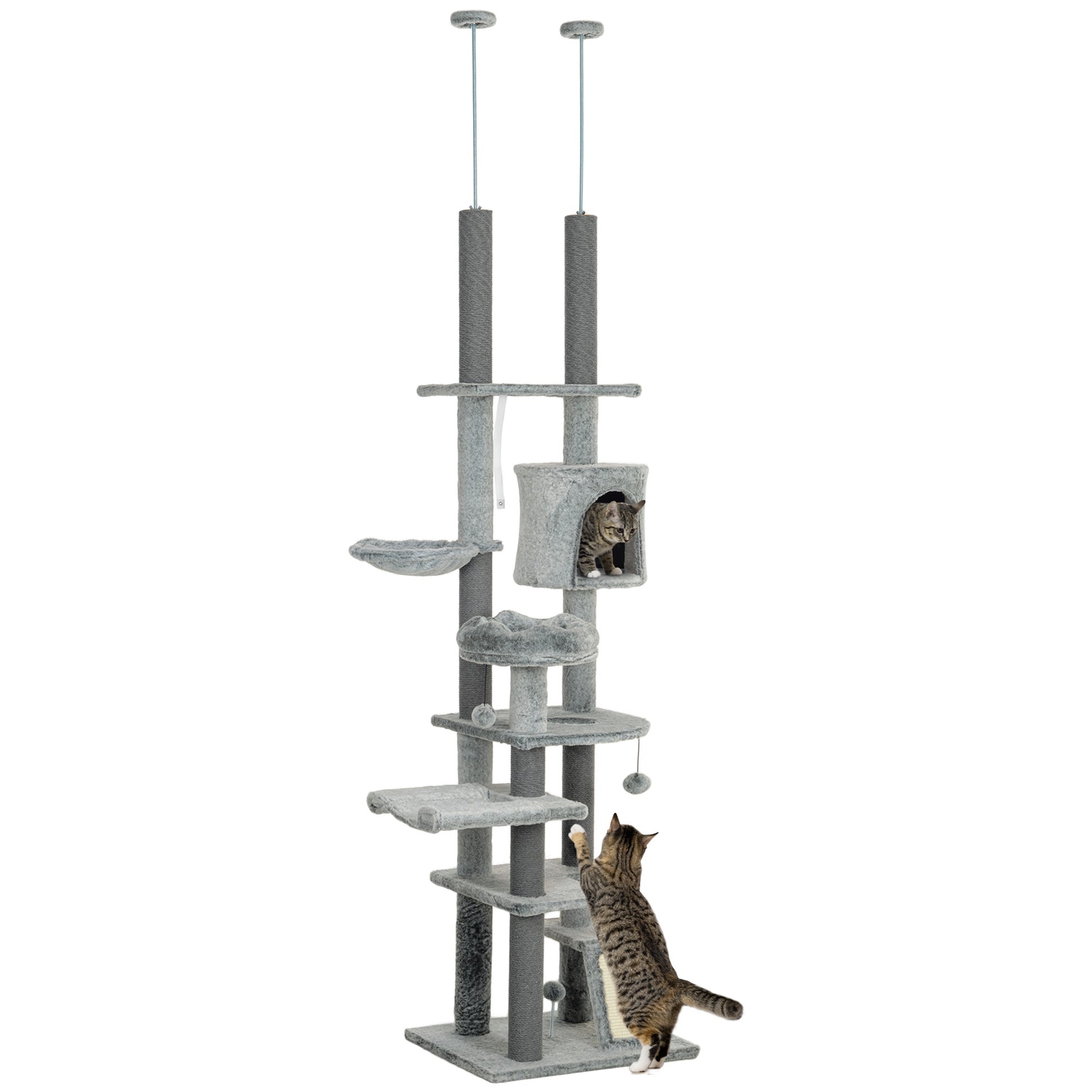 89" -100" Adjustable Height Floor to Ceiling Cat Tree, Multi Levels Cat Climbing Tower with Scratching Posts Floor to Ceiling Cat Trees   at Gallery Canada