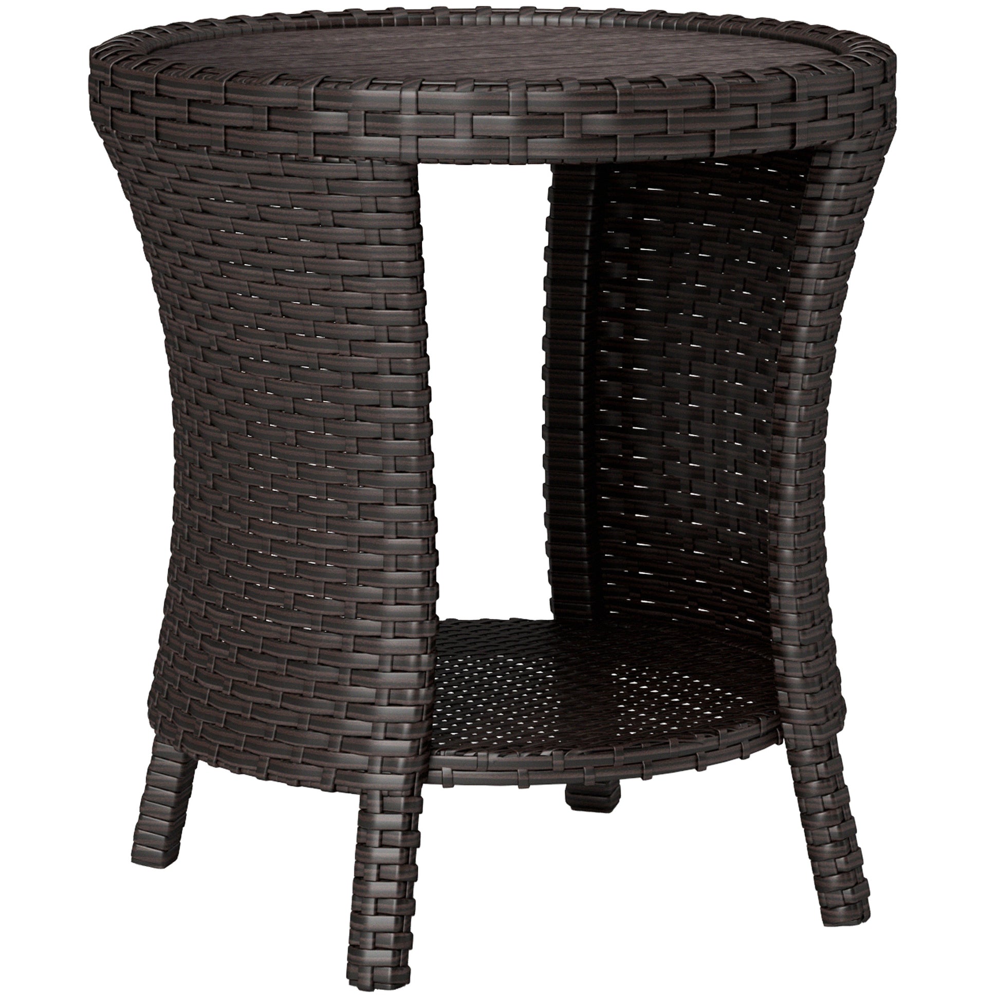 18" Wicker Outdoor Coffee Table, PE Rattan Patio Side Table with 2-Tier Storage, Composite Wood Top, Brown Coffee Tables at Gallery Canada