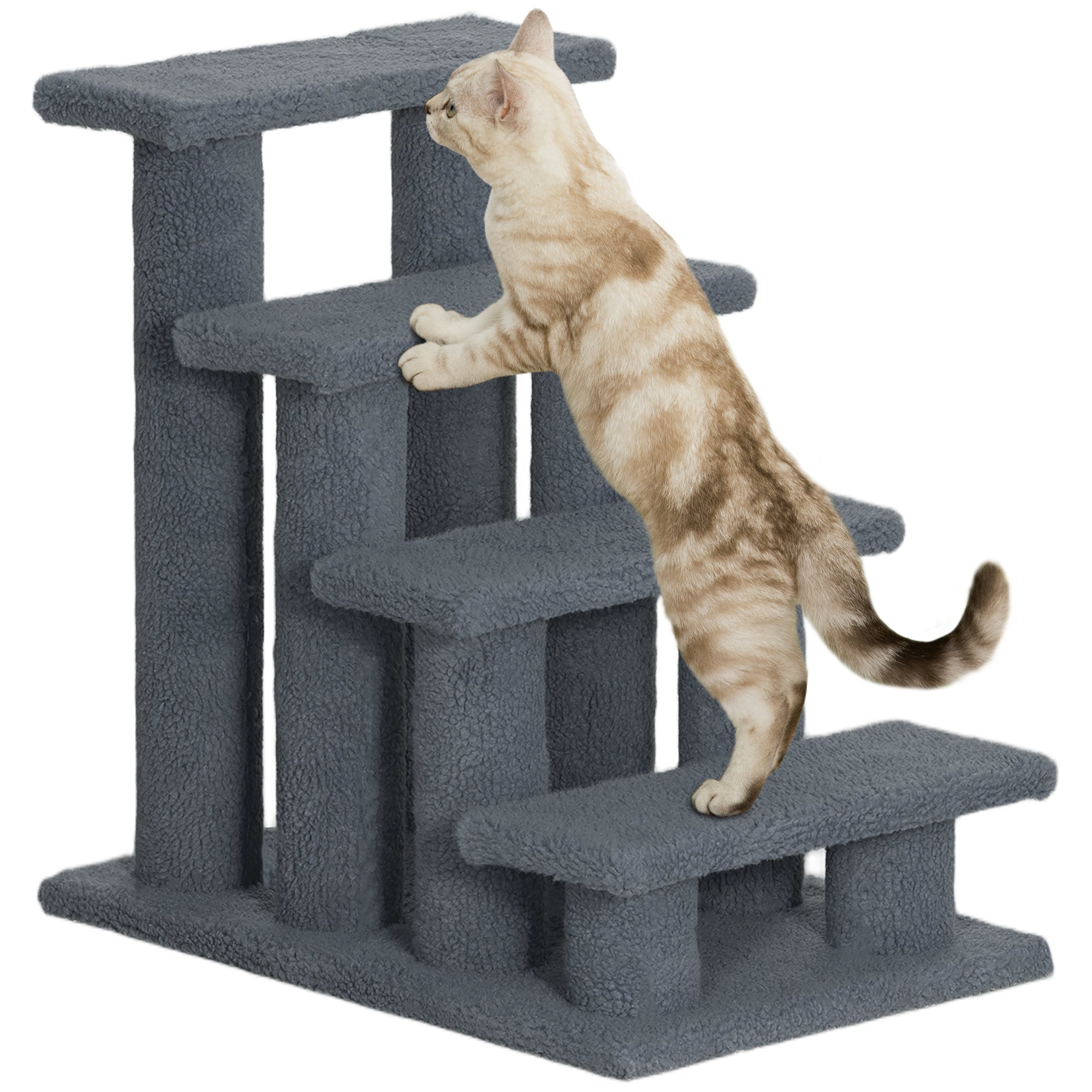 4-Step Multi-Level Carpeted Cat Scratching Post Pet Stairs, Grey Cat Stairs Grey at Gallery Canada