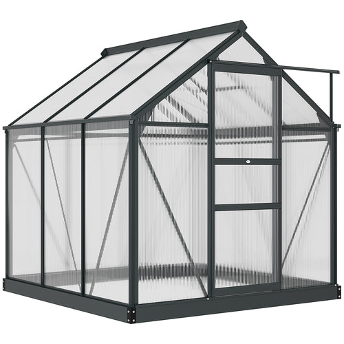 Greenhouse Garden, Green House, Outdoor Greenhouse Kit, PC Board with Sliding Door, 6.2' x 6.3' x 6.6', Grey