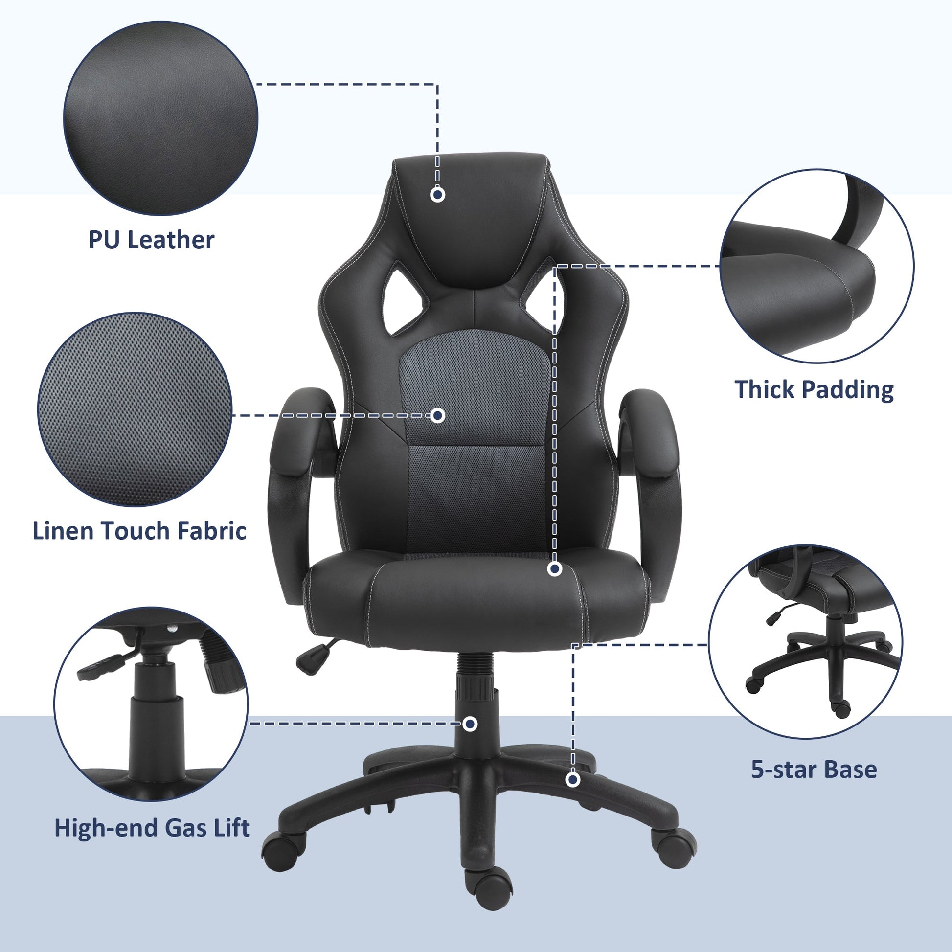 Racing Gaming Chair High Back Office Chair Computer Desk Gamer Chair with Swivel Wheels, Padded Headrest, Tilt Function, Grey Video Game Chairs   at Gallery Canada