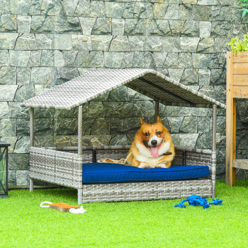 Wicker Pet House Dog Bed for Indoor/Outdoor Rattan Furniture with Cushion