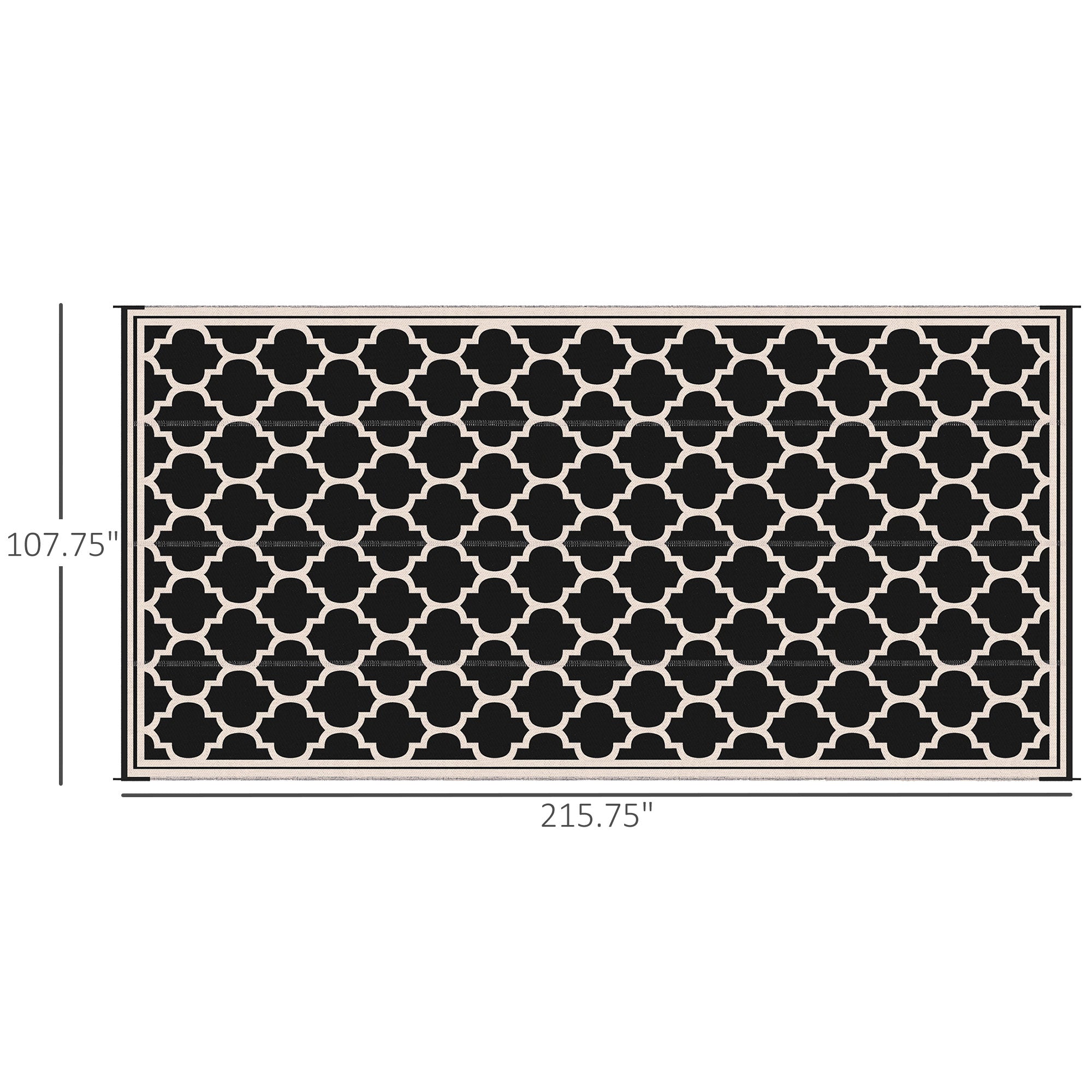 Reversible Outdoor RV Rug, 9' x 18' Patio Floor Mat, Plastic Straw Rug for Backyard, Deck, Picnic, Beach, Camping, Black and Beige Outdoor Reversible Rugs at Gallery Canada