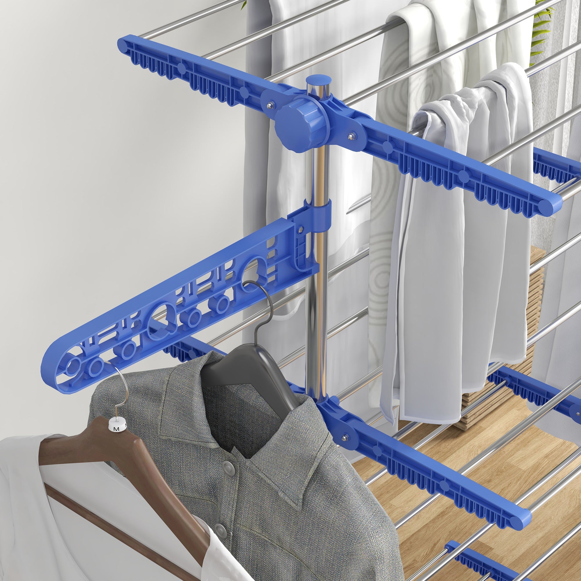 Garment Drying Rack Stainless Steel Folding Clothes Hanging Rack with Side Wings Castors for Indoor Outdoor Blue Bath Accessories   at Gallery Canada