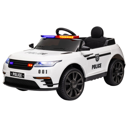 12V Kids Electric Police Car w/ Remote Control, Spring Suspension, Training Wheel, Siren, Music, Light, Horn, White Electric Toy Cars   at Gallery Canada