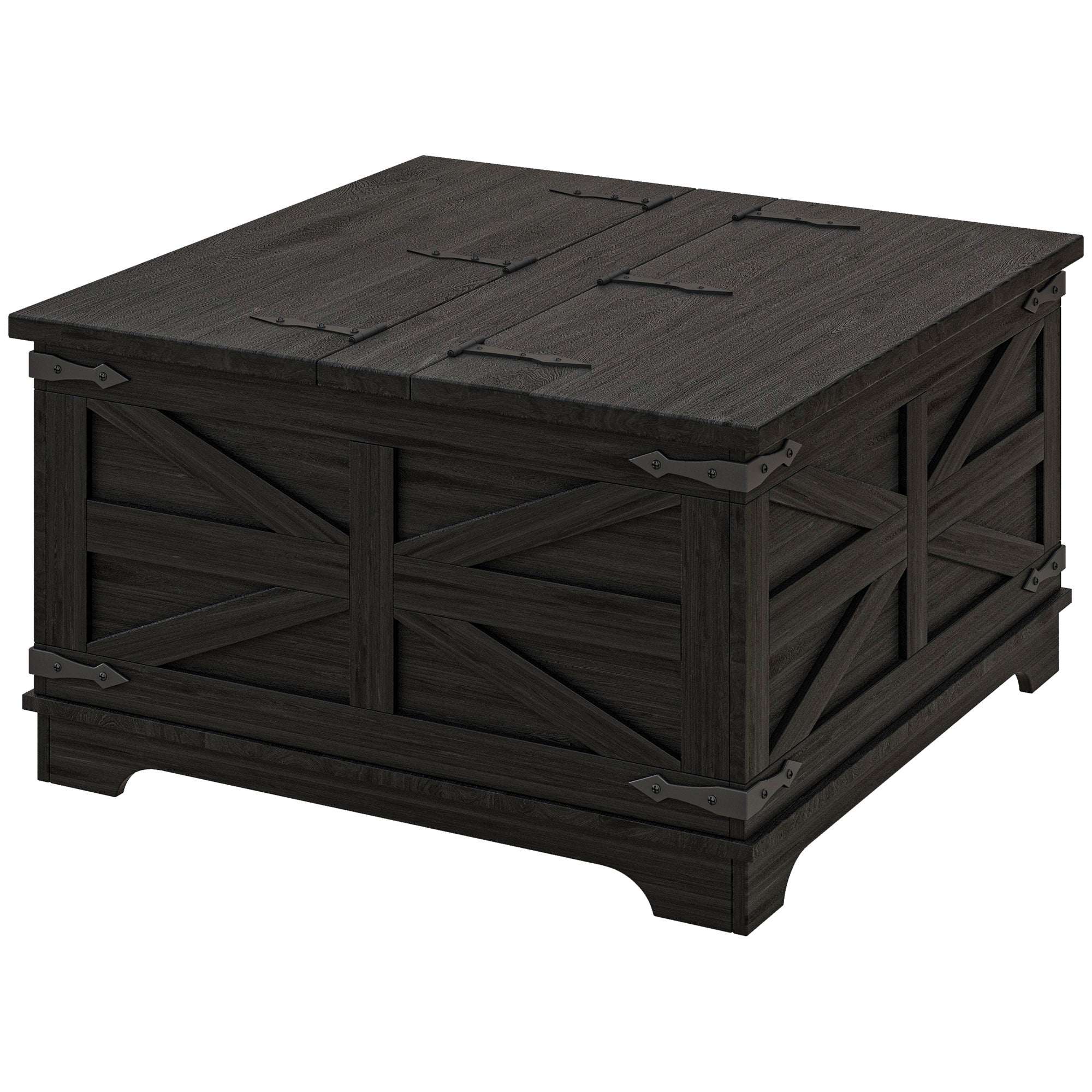 Farmhouse Coffee Table, Square Center Table with Flip-top Lids, Hidden Storage Compartment, Black Coffee Tables   at Gallery Canada