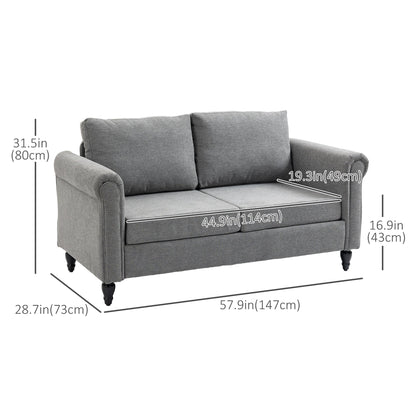 Modern 57.75" Loveseat with Curved Armrests, 2 Cushions, Rubber Wood Legs, Light Grey 2-Seater Sofas   at Gallery Canada