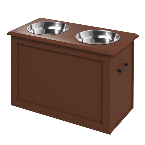 Elevated Dog Bowls for Large Dogs with Storage 2 Stainless Steel Dog Bowls， Elevated Base for Large Dogs, Brown