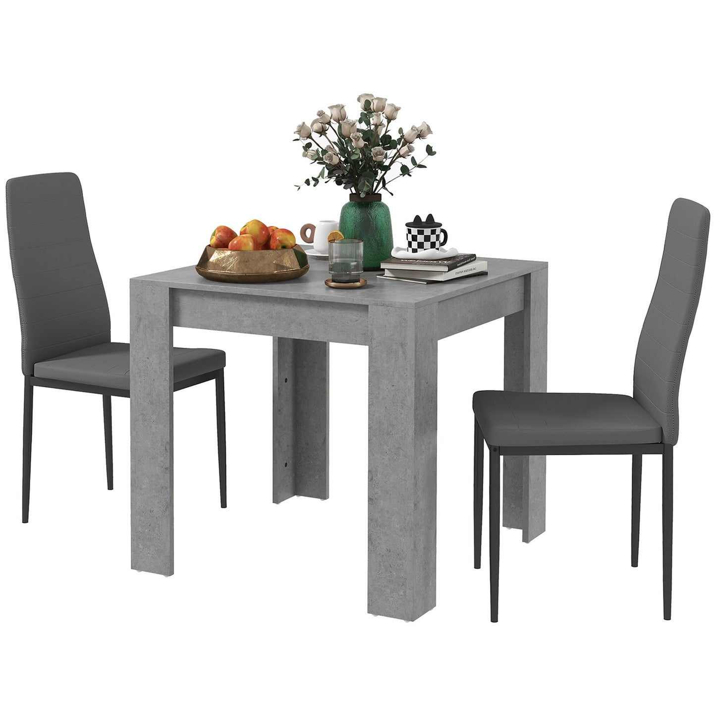 Dining Table Set for 2, Square Kitchen Table and Chairs, Faux Cement Dining Room Table and PU Leather Upholstered Chairs Bar Sets Grey  at Gallery Canada