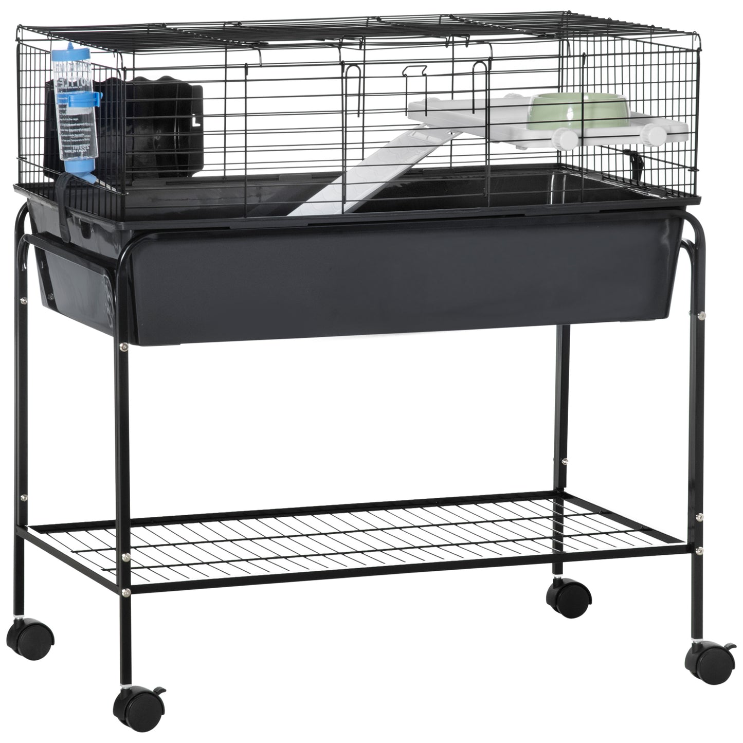 35" Small Animal Cage Rolling Guinea Pig Cage with Detachable Stand, Water Bottle, Food Dish, Ramp, Wheels, Dark Grey Houses & Habitats   at Gallery Canada