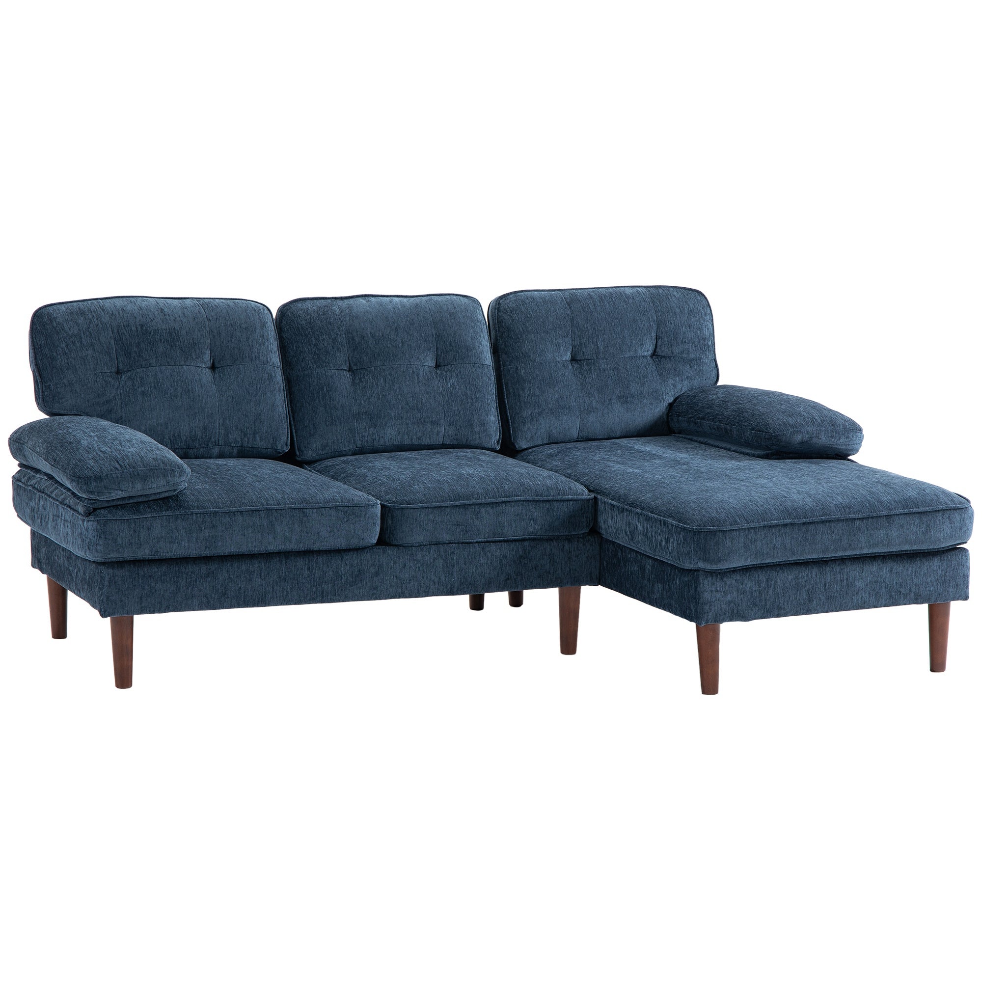 Modern Corner Couch with Right Chaise Lounge, Tufted 3-Seater Sofa with Wooden Legs for Living Room, Bedroom, Navy Blue 3-Seater Sofas at Gallery Canada