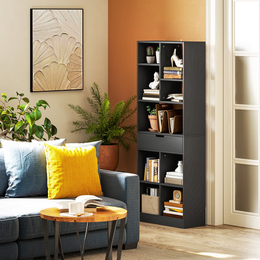 Tall Bookshelf with Drawer, Freestanding Bookcase for Bedroom, Living Room, Home Office, Black Display Bookshelves at Gallery Canada