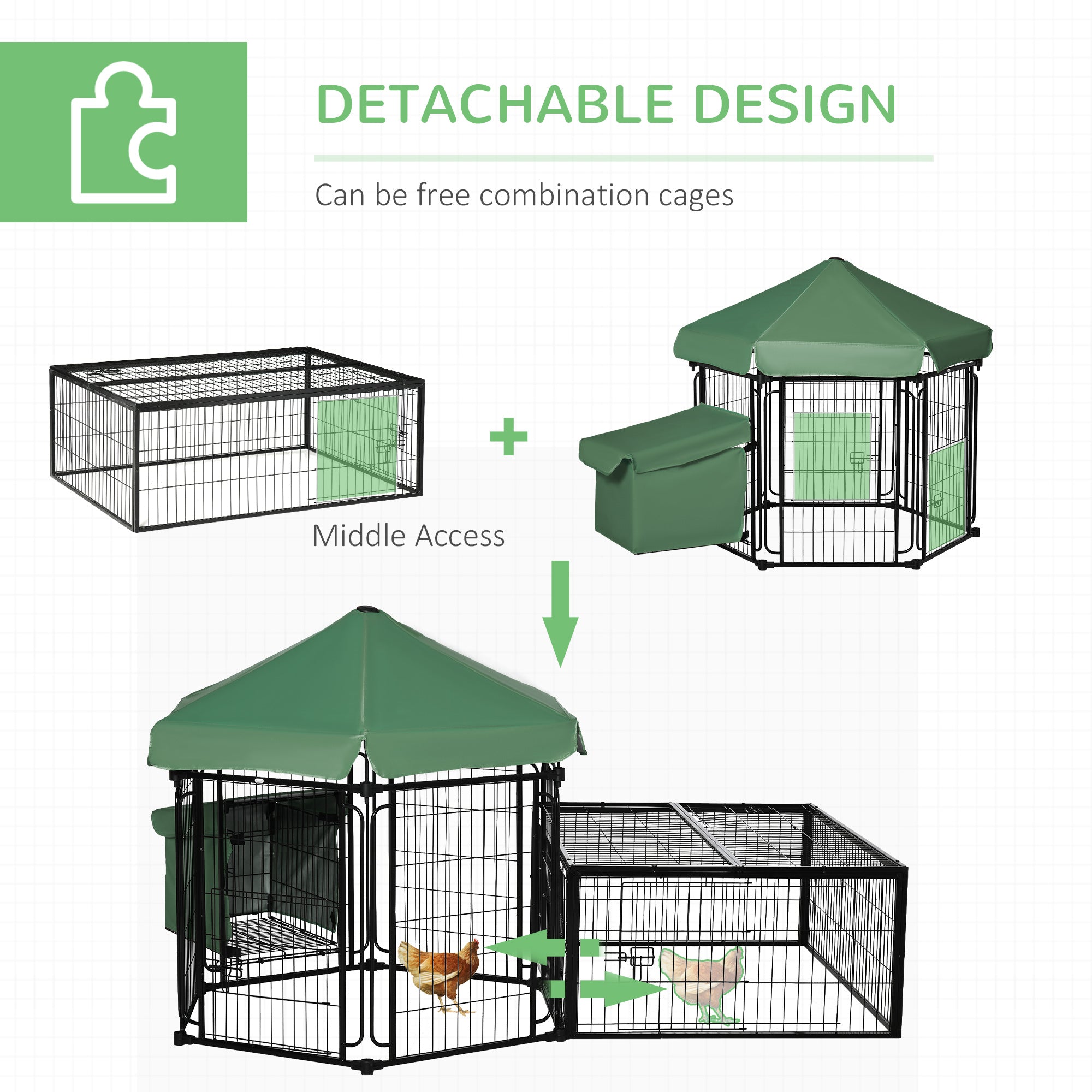 Heavy Duty Steel Chicken Coop with Canopy, Nesting Box, Lockable Doors, Green Chicken Coops   at Gallery Canada