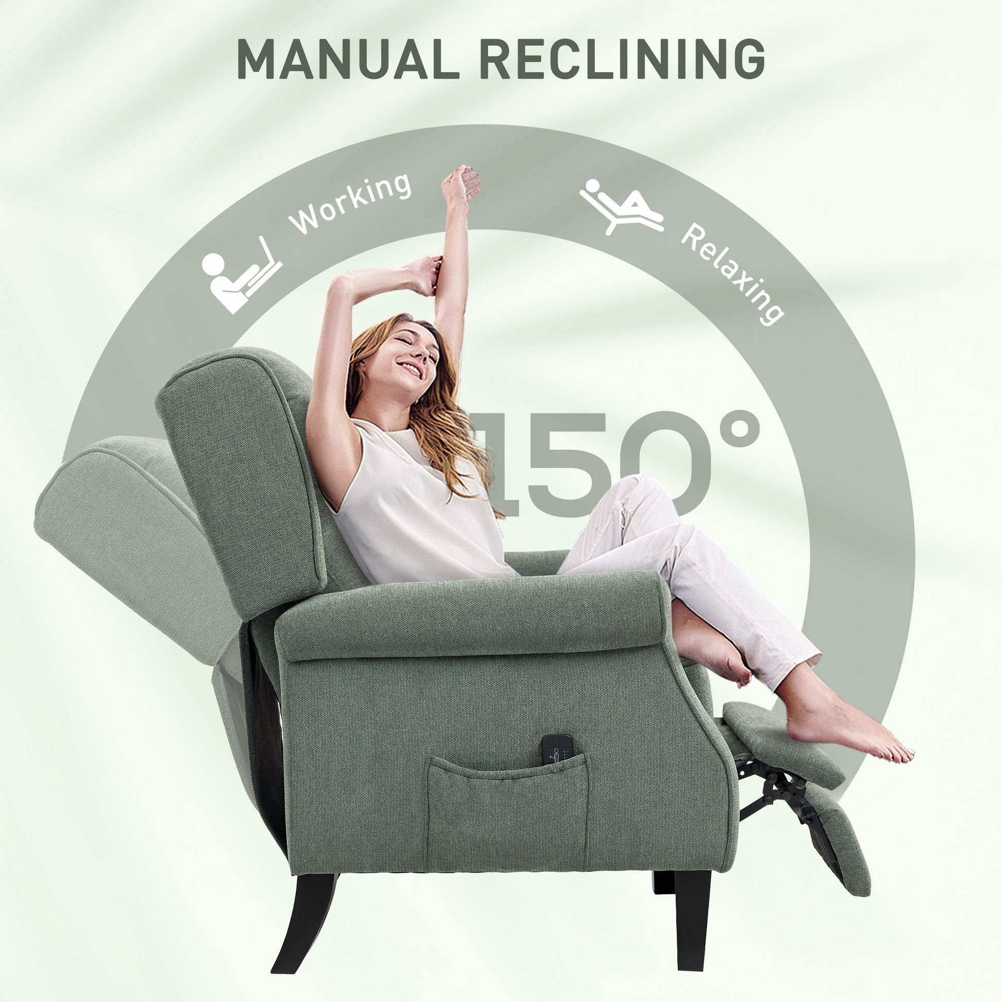 Push Back Recliner Chair, Vibration Massage Recliner for Living Room with Extendable Footrest, Remote, Dark Green Sofas & Reclining Chairs at Gallery Canada