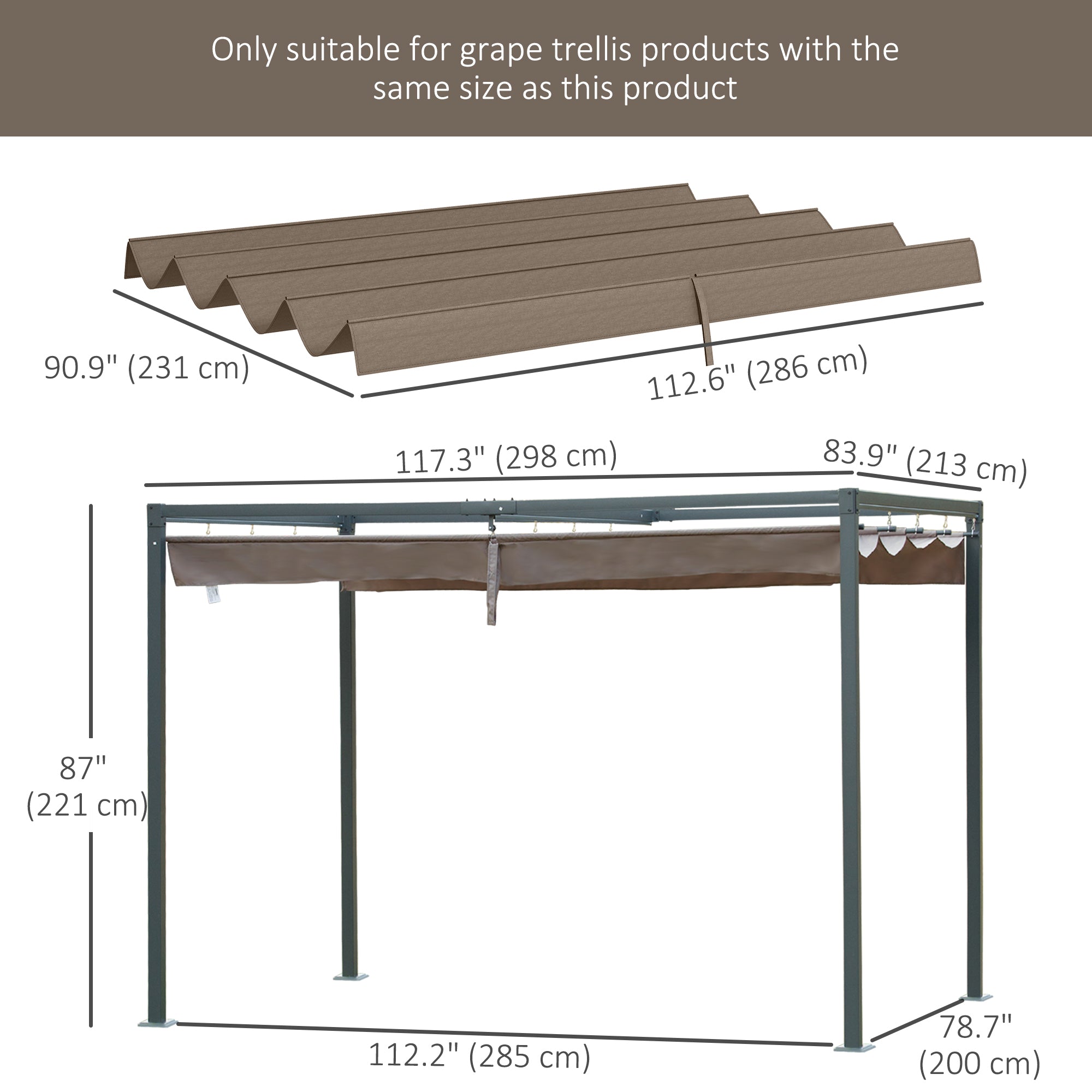 Pergola Canopy, Retractable Sun Shade Cover for 9.8' x 7.1' Pergola, UV30+ Protected, Coffee Gazebo Canopy Replacement at Gallery Canada