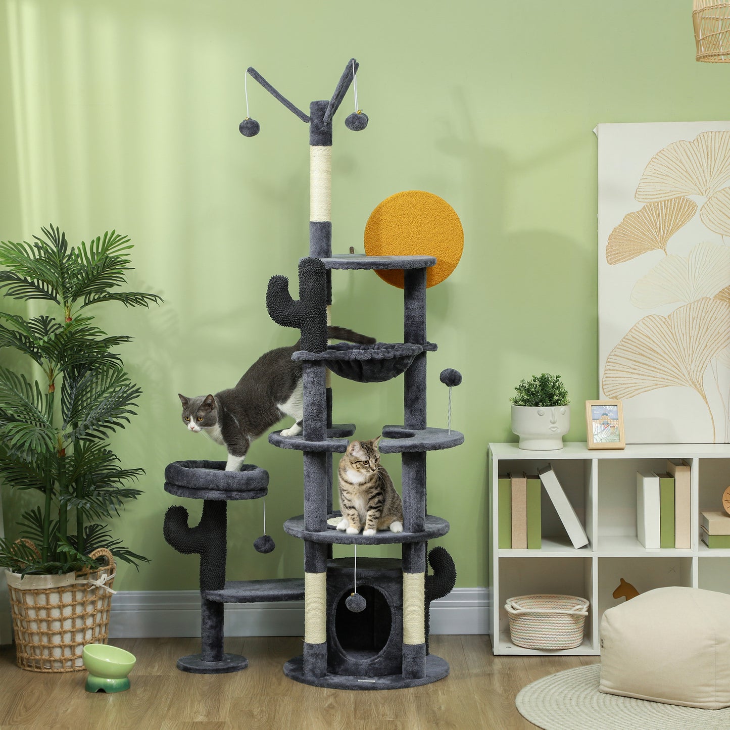 71" Cat Tree, Cat Tower with Scratching Posts, Sisal Pad, Cat Condo, Bed, Hammock, Platforms, Toy Balls, Dark Grey Cat Towers Multi Colour  at Gallery Canada