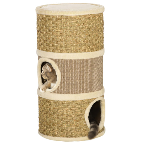 Cat Condo 3 Story Three Holes with Sisal Seaweed Scratching Cover Surface, Cat Tower for Indoor Cats, 15