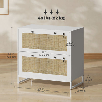 2-Drawer Filing Cabinet with Lock, Rattan File Cabinet with Adjustable Hanging Bar, White Office Cabinets & Cupboards at Gallery Canada