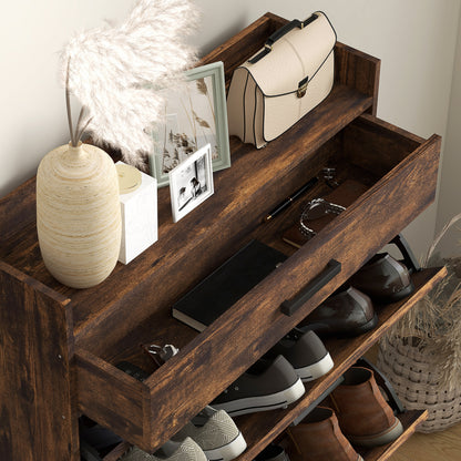 Slim Shoe Storage with 2 Flip Drawers and Adjustable Shelves Shoe Cabinet Organizer for 12 Pair, Rustic Brown Shoe Storage Cabinets & Racks   at Gallery Canada