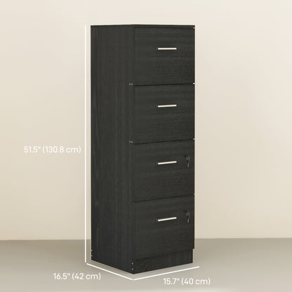 Vertical Filing Cabinet with Lock, 4 Drawer File Cabinet with Adjustable Hanging Bar for A4 and Letter Size, Black Office Cabinets & Cupboards   at Gallery Canada