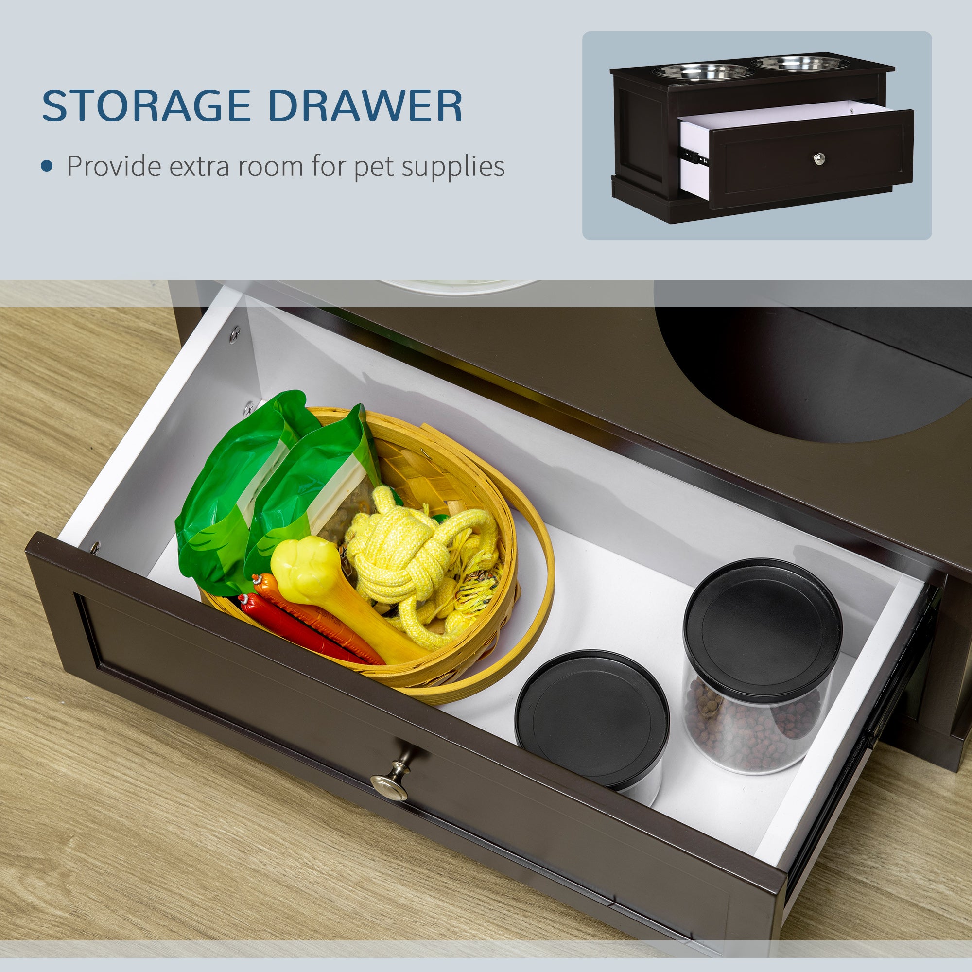 Elevated Dog Bowls with Storage Drawer for Large Dogs, Coffee Dog Bowls at Gallery Canada
