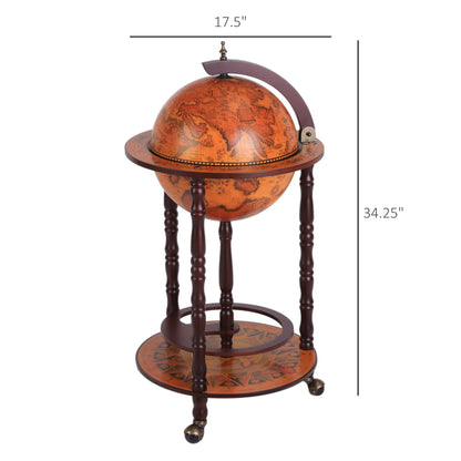 Rolling 18" Globe Bar, Liquor Cabinet with Bottle Shelf Holder Wine Host Trolley with Wheels Wine Racks Dark Brown  at Gallery Canada