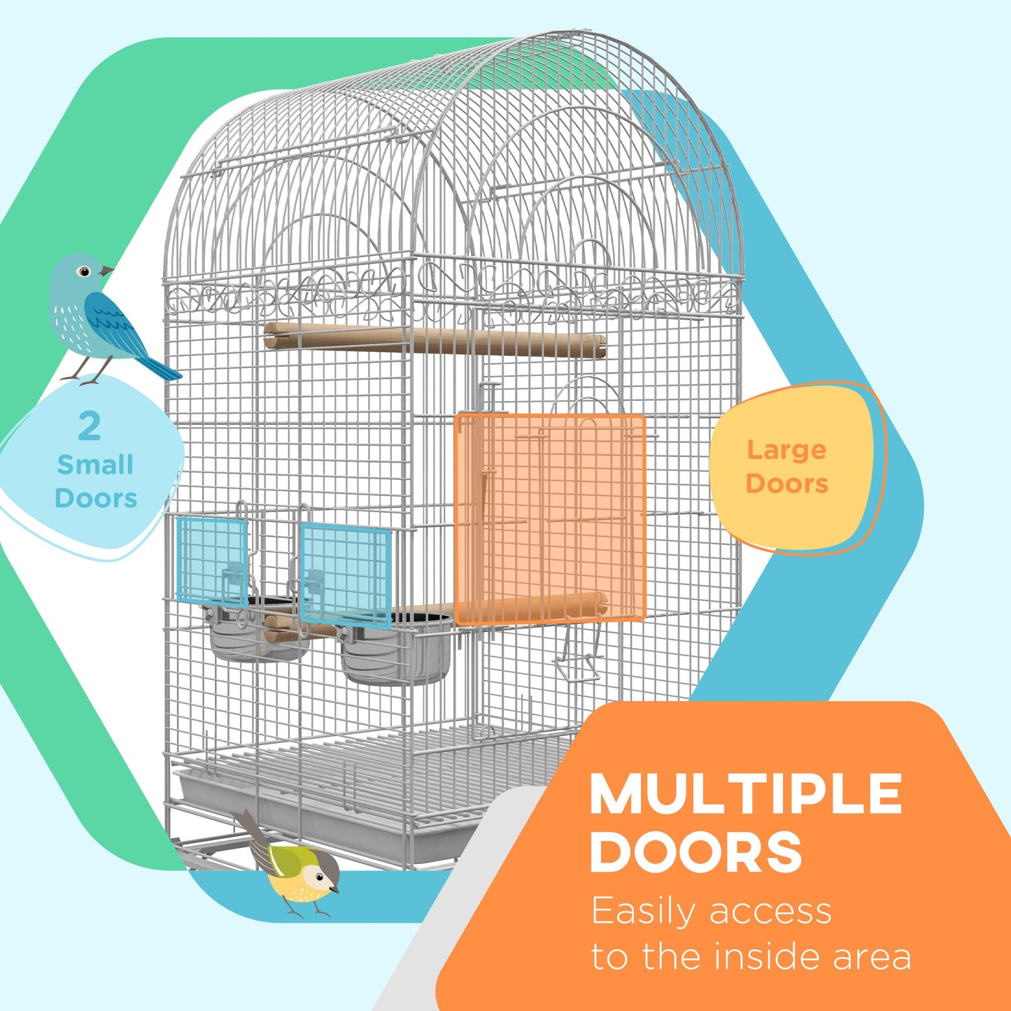 Play Open Top Bird Cage 60" Parrot Cage for Cockatiel, Sun Conure with Rolling Stand, Removable Tray, Perches, Storage Shelf White, 20.1" x 20.1" Bird Cages   at Gallery Canada