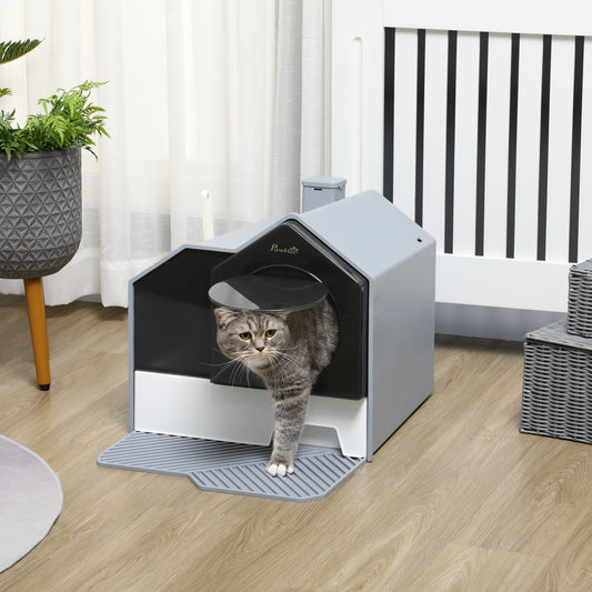 Hooded Cat Litter Box with Lid, Pull-Out Drawer, Handle, Scoop, Deodorizer Packs for Odor Control &; Easy-Clean, Grey Cat Litter Box Enclosures at Gallery Canada