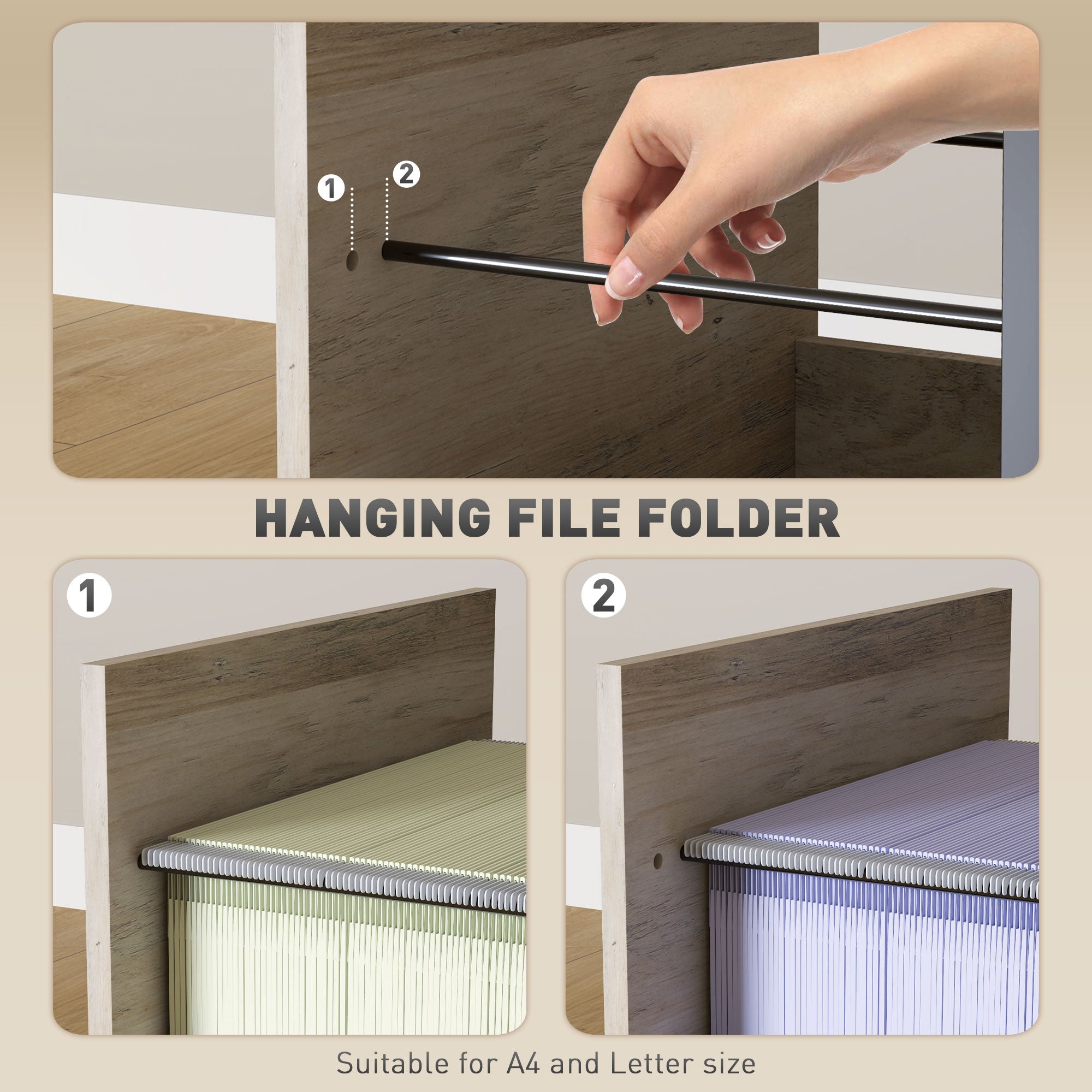 Vertical Filing Cabinet, Tall File Cabinet with 2 Drawers, Hanging Bars for Letter and A4 Size, Distressed Grey Office Cabinets & Cupboards at Gallery Canada