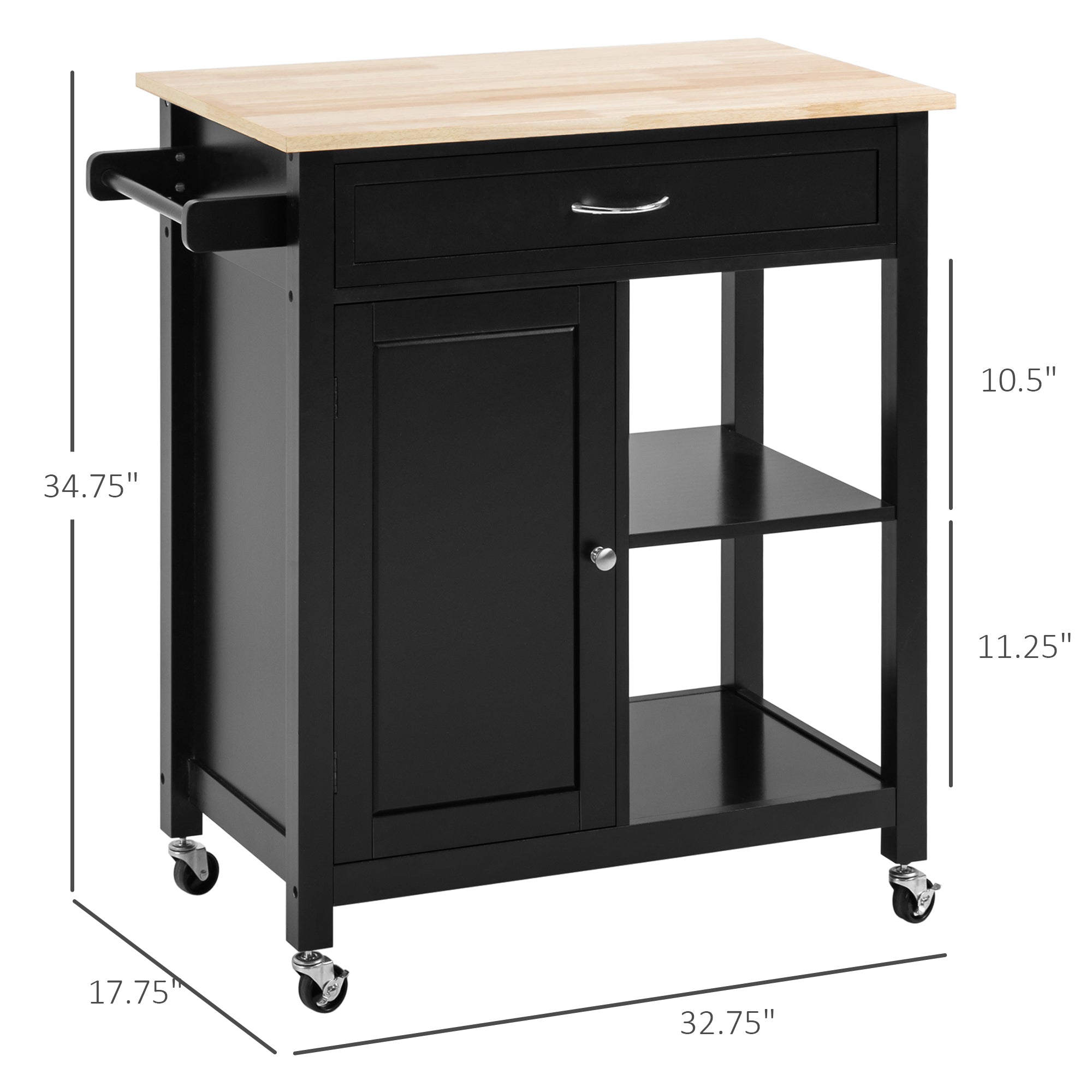 Rolling Kitchen Cart with Wood Top and Drawer, Kitchen Island on Wheels for Dining Room, Black | Aosom Canada Kitchen Islands & Kitchen Carts   at Gallery Canada