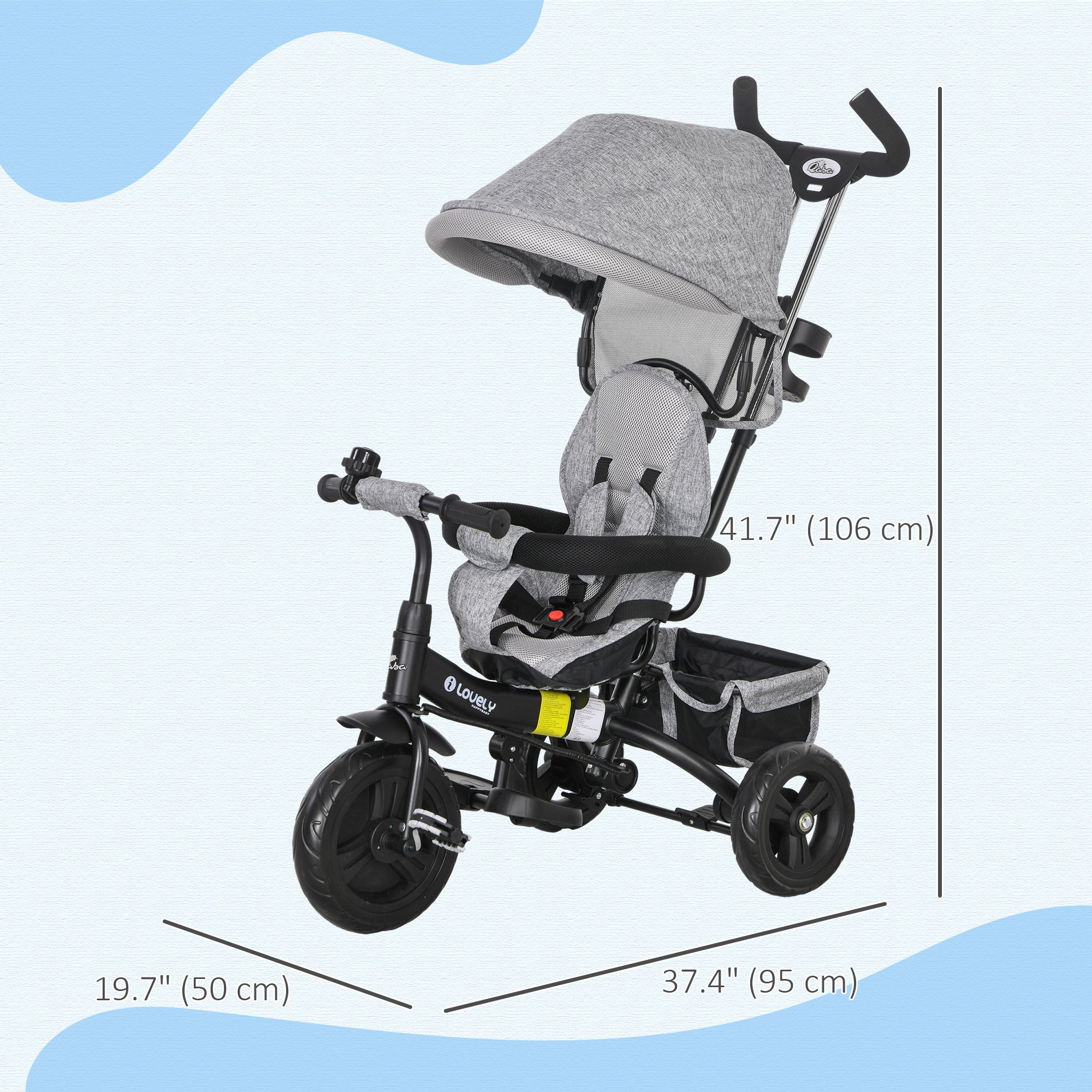 6 in 1 Toddler Tricycle Stroller with Basket, Canopy, 5-point Safety Harness, for 12-60 Months, Grey Tricycles for Kids at Gallery Canada