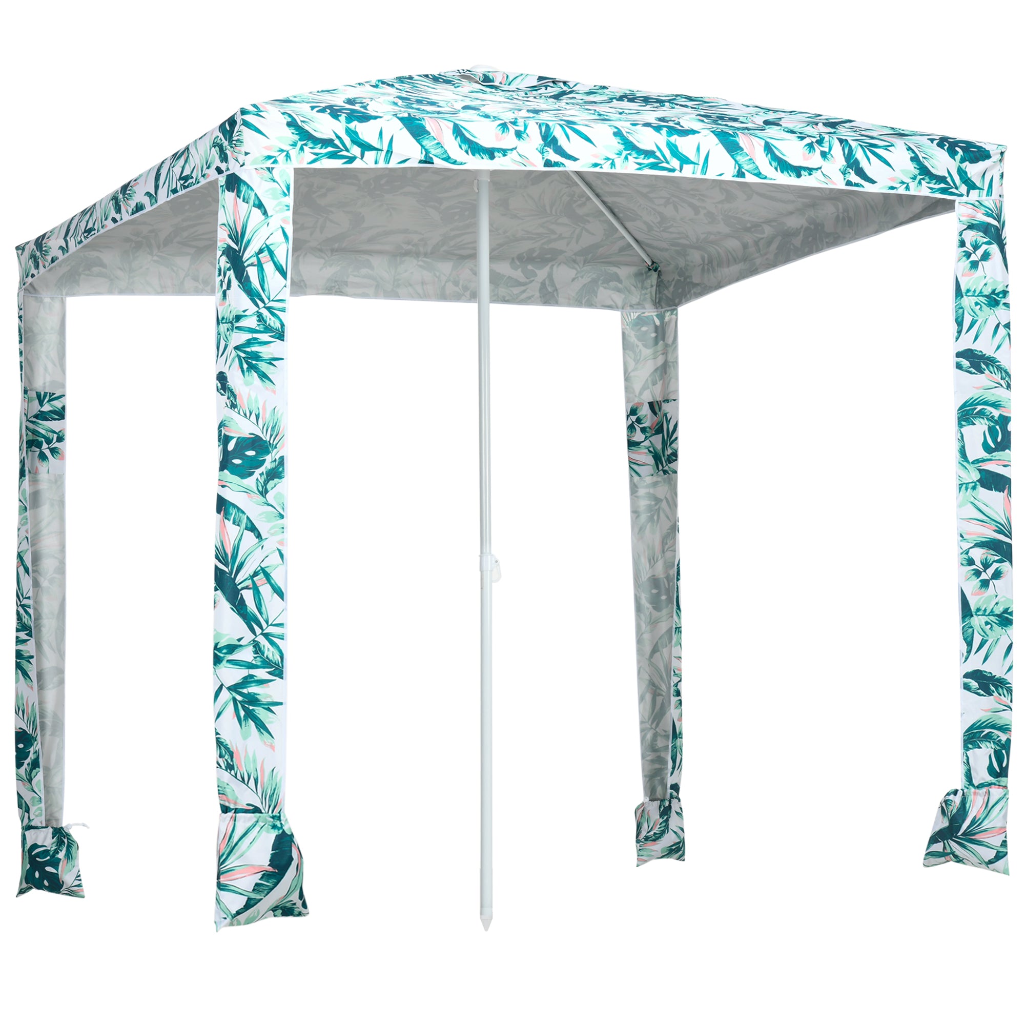 Beach Umbrella, 6.5' Easy-Assembly Sun-Shade Shelter with Sandbags and Carry Bag, Cool UV50+, Green Beach Umbrellas at Gallery Canada