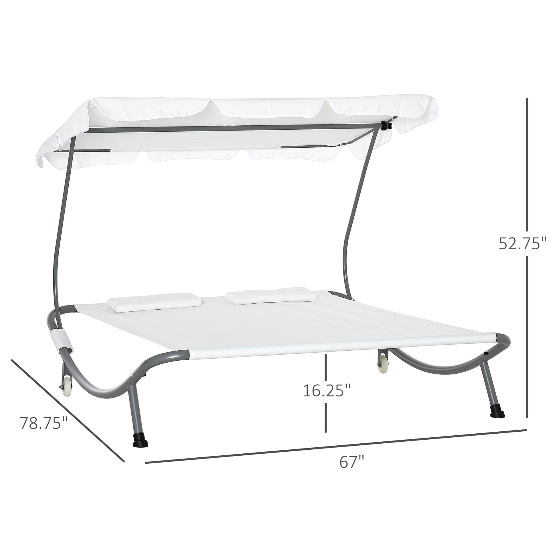 Patio Double Chaise, Outdoor Lounge Bed with Canopy and Headrest Pillow, Portable Patio Sunbed Hammock Lounger, Cream White Lounger Chairs   at Gallery Canada