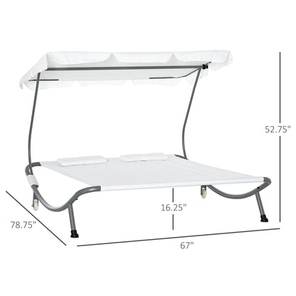 Patio Double Chaise, Outdoor Lounge Bed with Canopy and Headrest Pillow, Portable Patio Sunbed Hammock Lounger, Cream White Lounger Chairs   at Gallery Canada