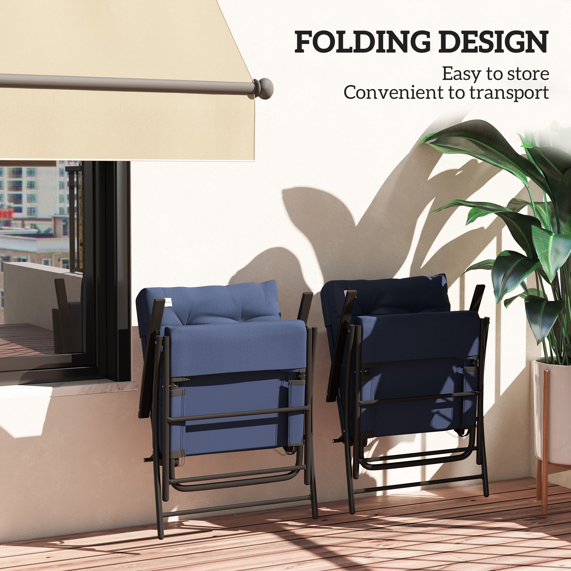 Set of 2 Foldable Lawn Chairs with Adjustable Backrest Padded Folding Camping Chairs for Outdoor Blue Patio Chairs at Gallery Canada