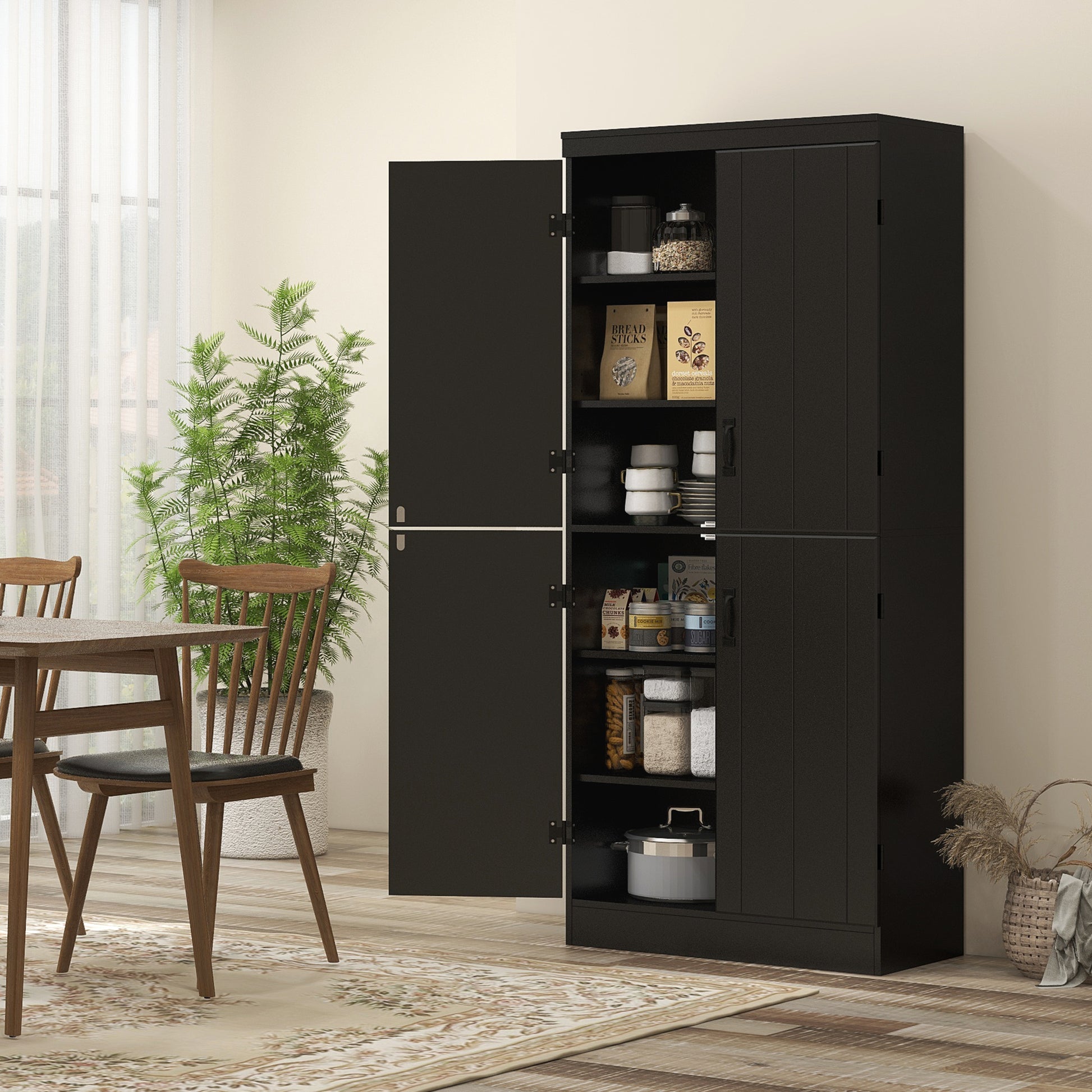 70" 4-Door Storage Cabinet, Freestanding Pantry Cabinet with Adjustable Shelves for Living Room, Black Kitchen Pantry Cabinets   at Gallery Canada