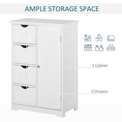 Bathroom Storage Cabinet, Floor Cabinet with Adjustable Shelf and 4 Drawers, Side Cabinet for Washroom, White Bathroom Cabinets   at Gallery Canada